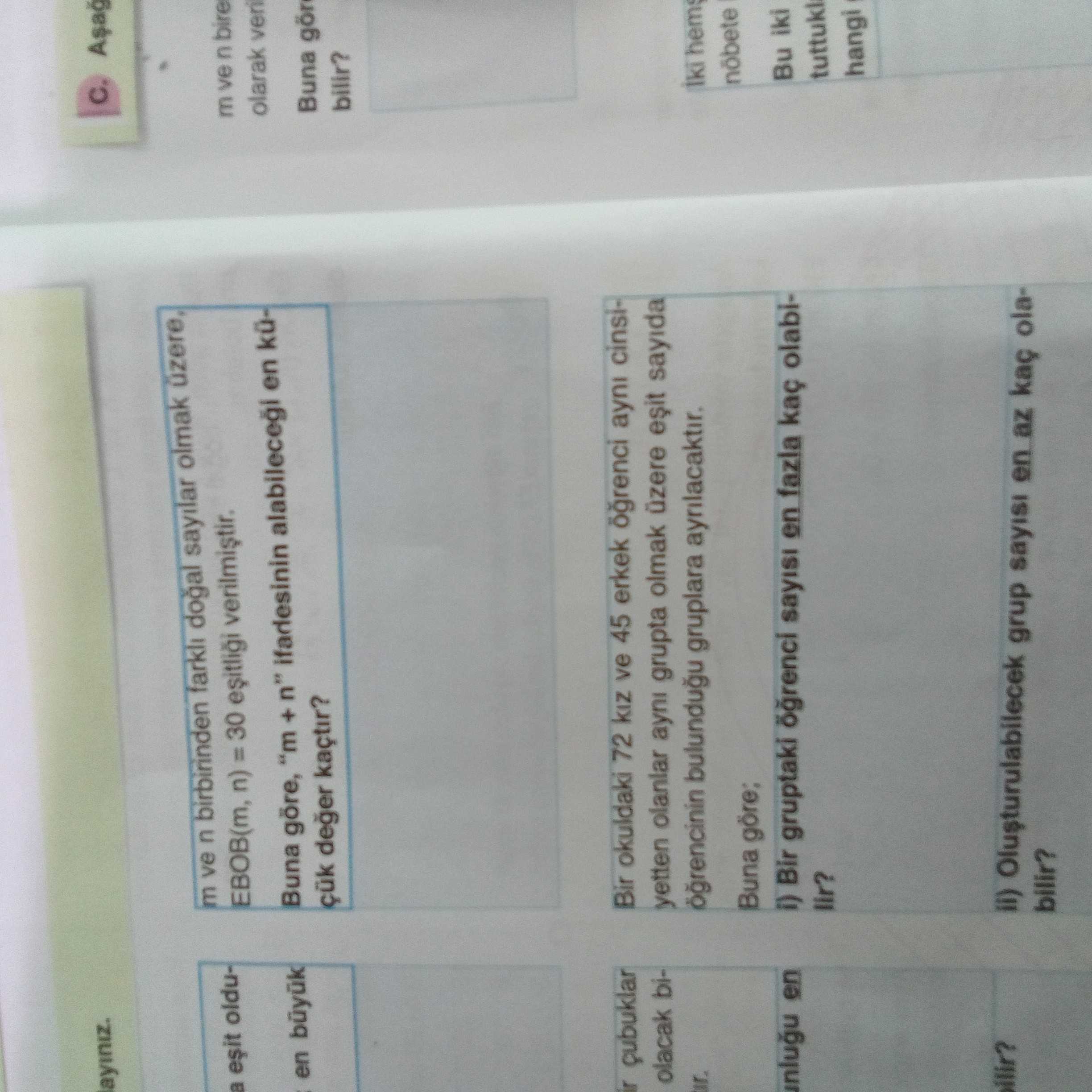 m ve n birbininden farklı doğal sayılar olmak üzere, EBOB(m, n) = 30 eşitliği verilmiştir. Buna