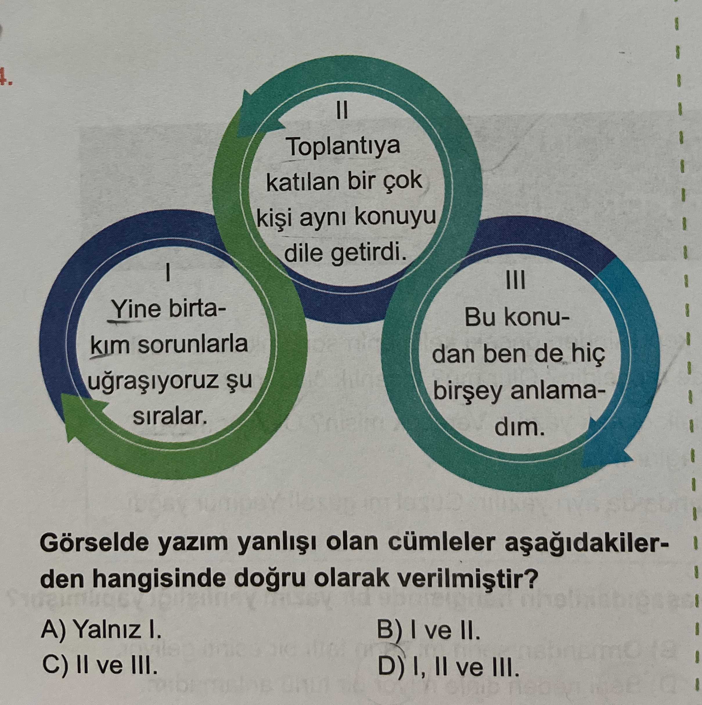 I Yine birtakım sorunlarla uğraşıyoruz şu sıralar. II Toplantıya katılan bir çok kişi aynı konuyu