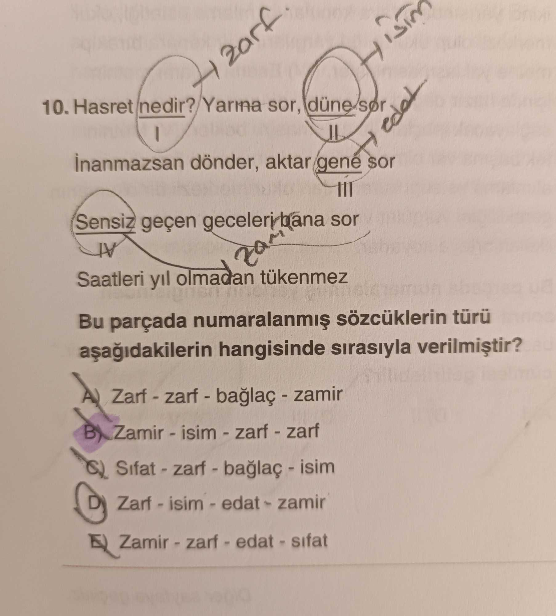 Hasret nedir? Yarına sor, düne sor I II İnanmazsan dönder, aktar gene sor III Sensiz geçen geceleri