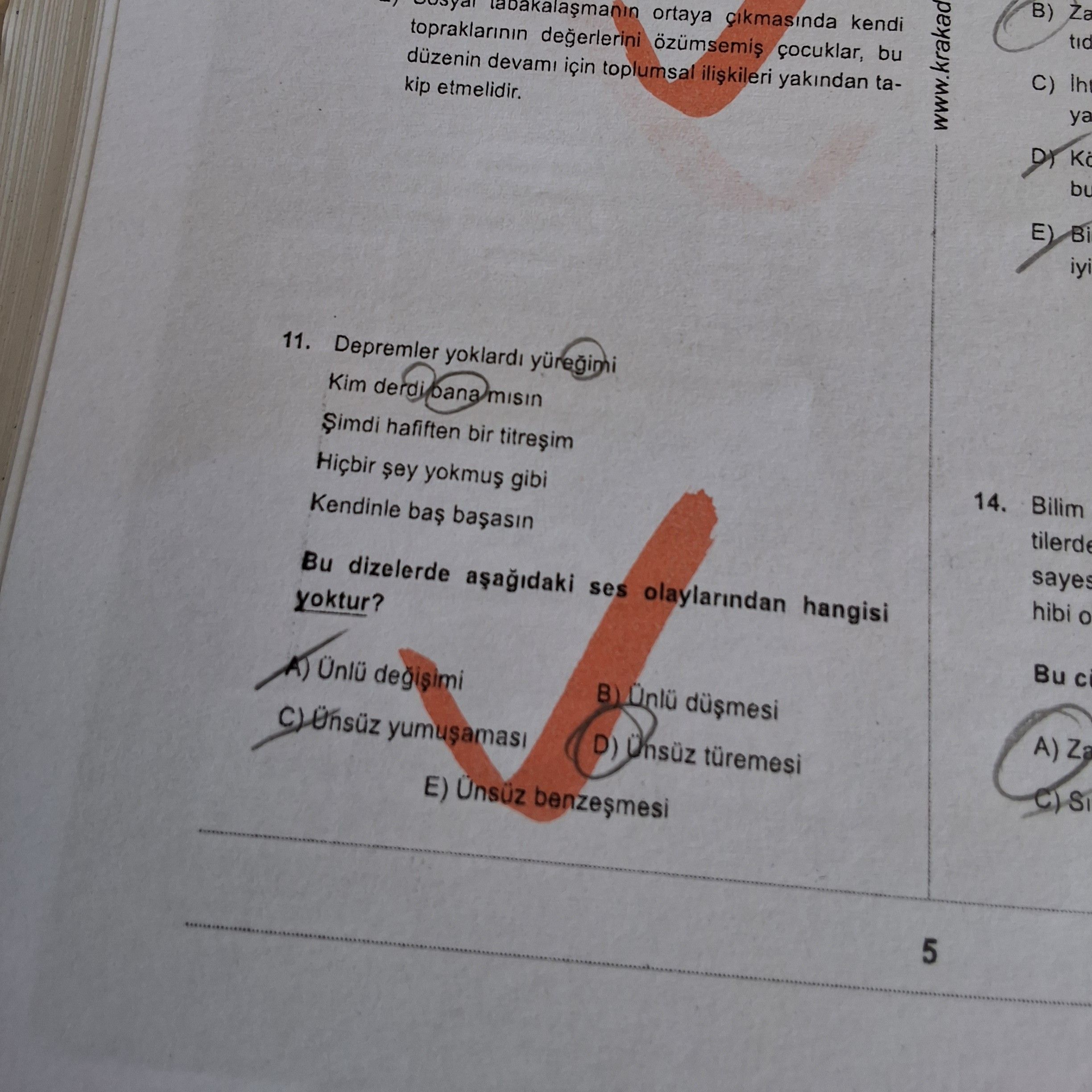 Depremler yoklardı yüreğini Kim derdi bana mısın Şimdi hafiften bir titreşim Hiçbir şey yokmuş gibi
