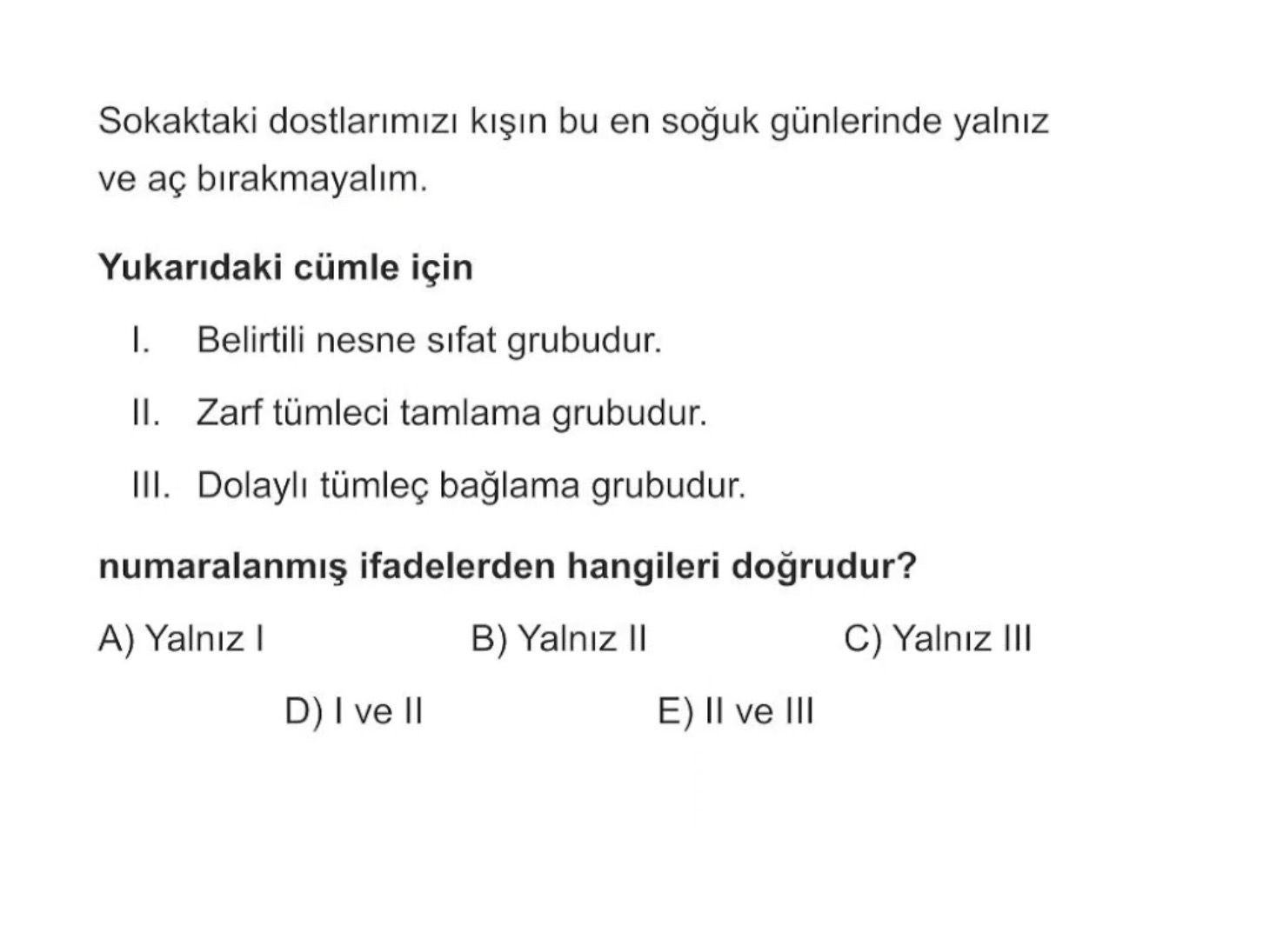 Sokaktaki dostlarımızı kışın bu en soğuk günlerinde yalnız ve aç bırakmayalım. Yukarıdaki cümle için
