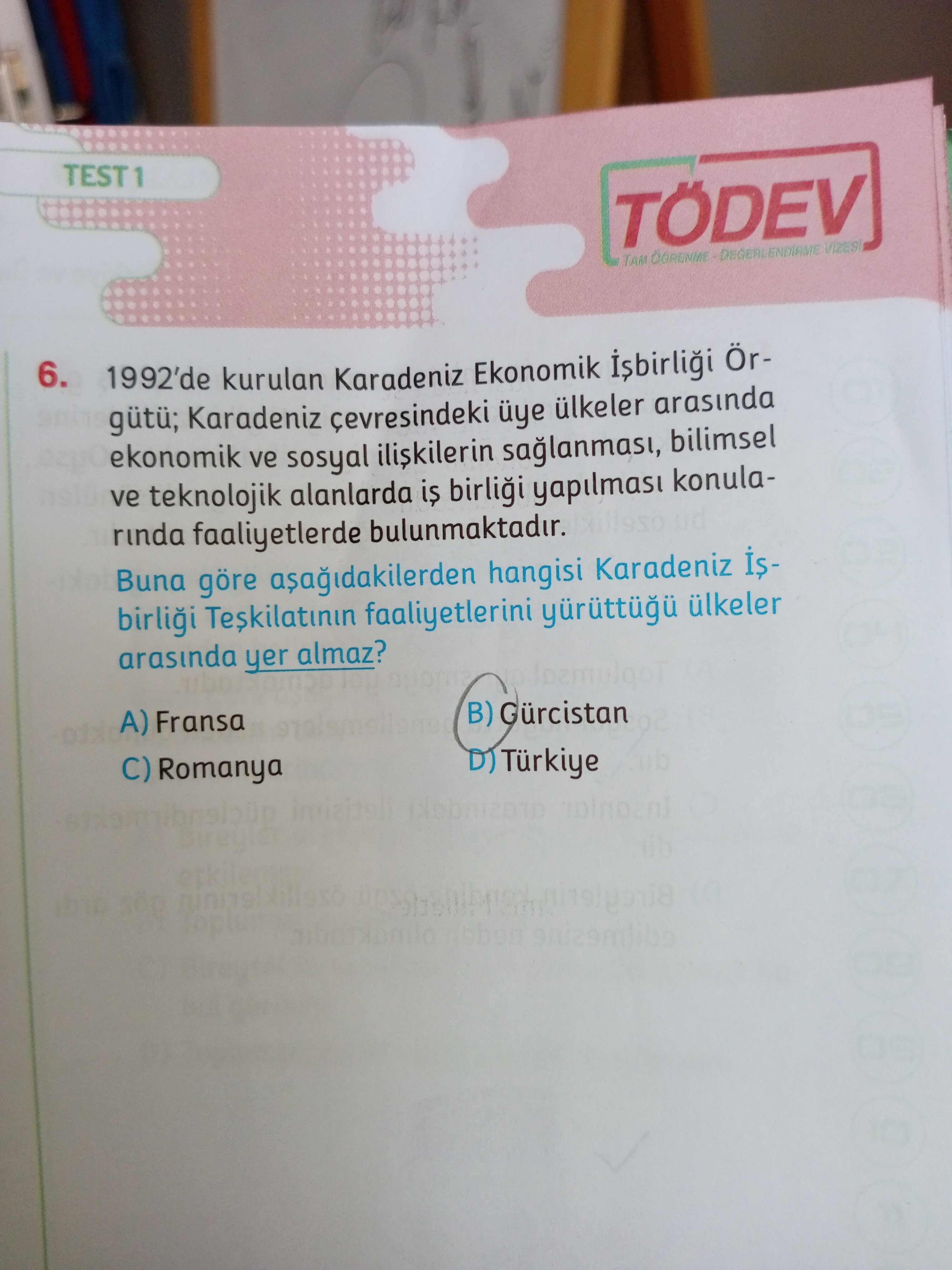 1992'de kurulan Karadeniz Ekonomik İşbirliği Örgütü; Karadeniz çevresindeki üye ülkeler arasında