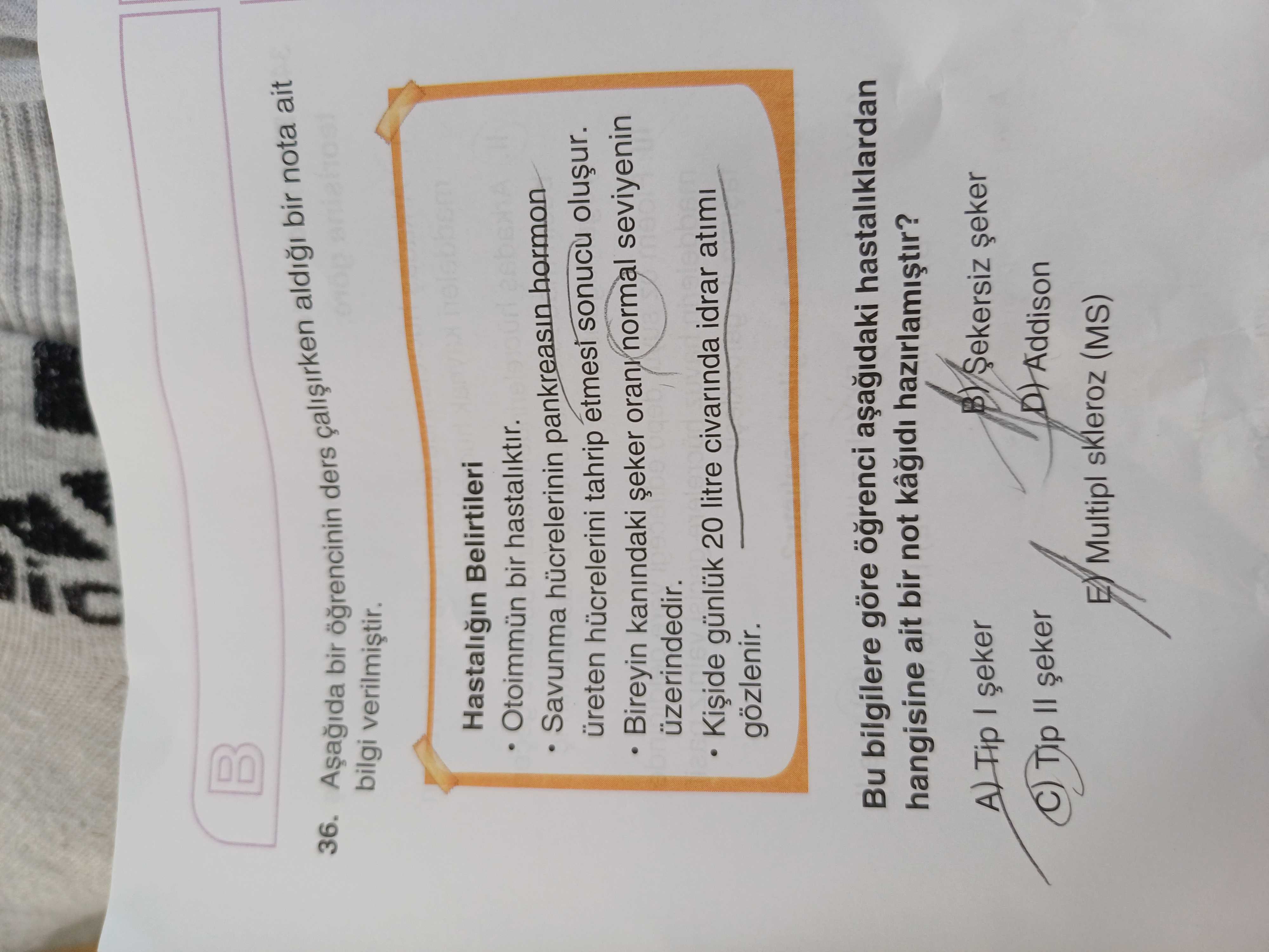 Aşağıda bir öğrencinin ders çalışırken aldığı bir nota ait bilgi verilmiştir. Hastalığın Belirtileri