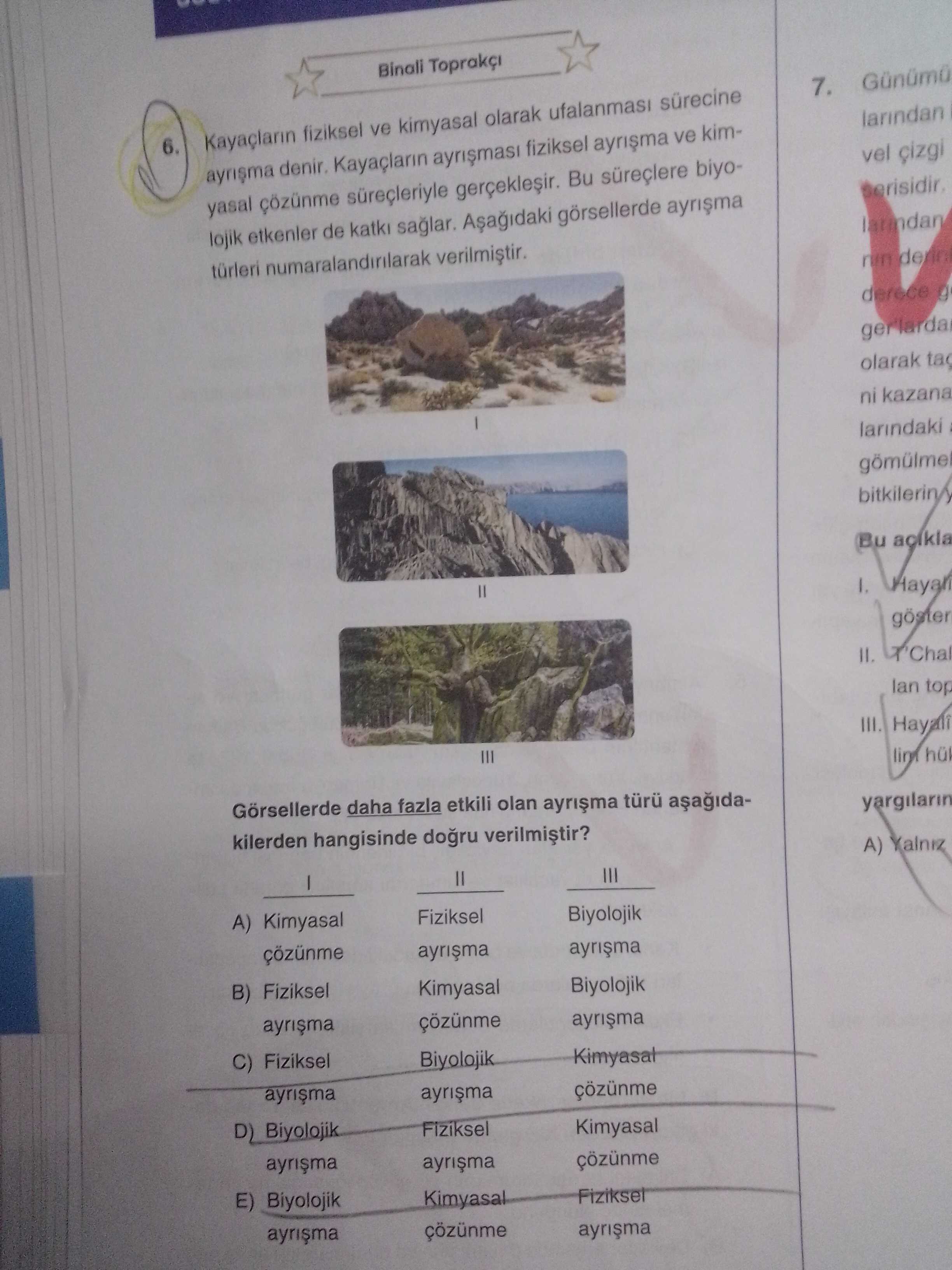 Kayaçların fiziksel ve kimyasal olarak ufalanması sürecine ayrışma denir. Kayaçların ayrışması