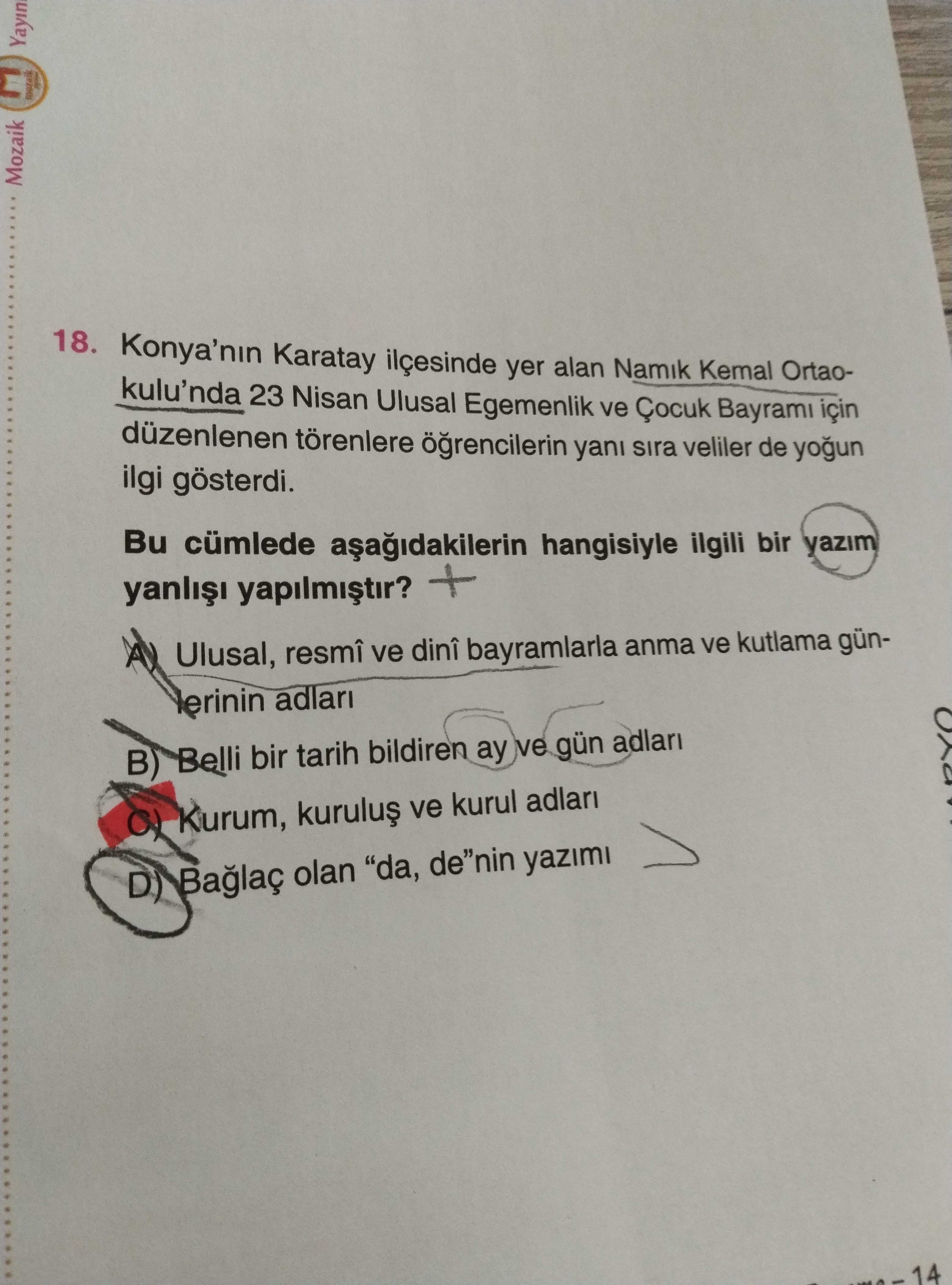 Konya'nın Karatay ilçesinde yer alan Namık Kemal Ortaokulu'nda 23 Nisan Ulusal Egemenlik ve Çocuk