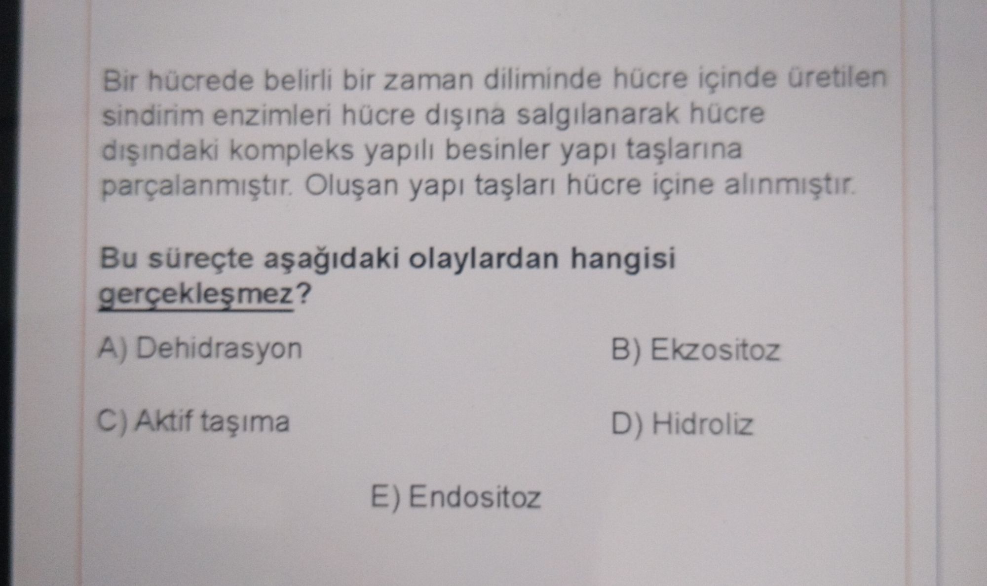 Bir hücrede belirli bir zaman diliminde hücre içinde üretilen sindirim enzimleri hücre dışına salgılanarak hücre dışındaki