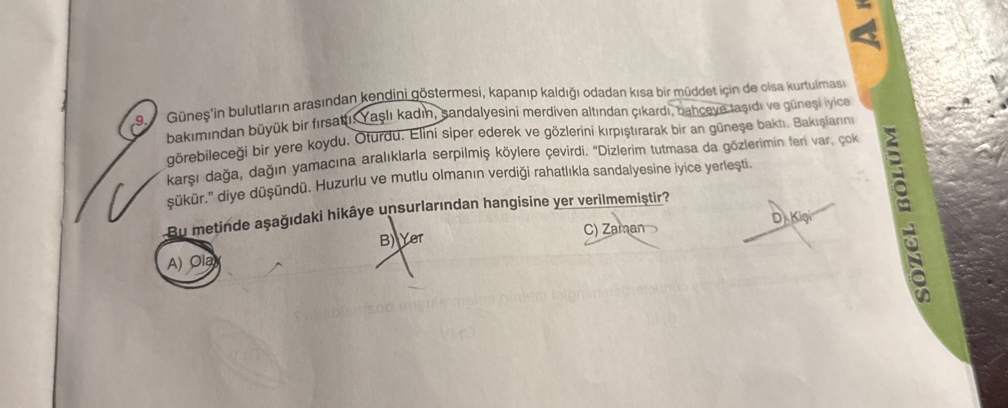 Güneş'in bulutların arasından kendini göstermesi, kapanıp kaldığı odadan kısa bir müddet için de