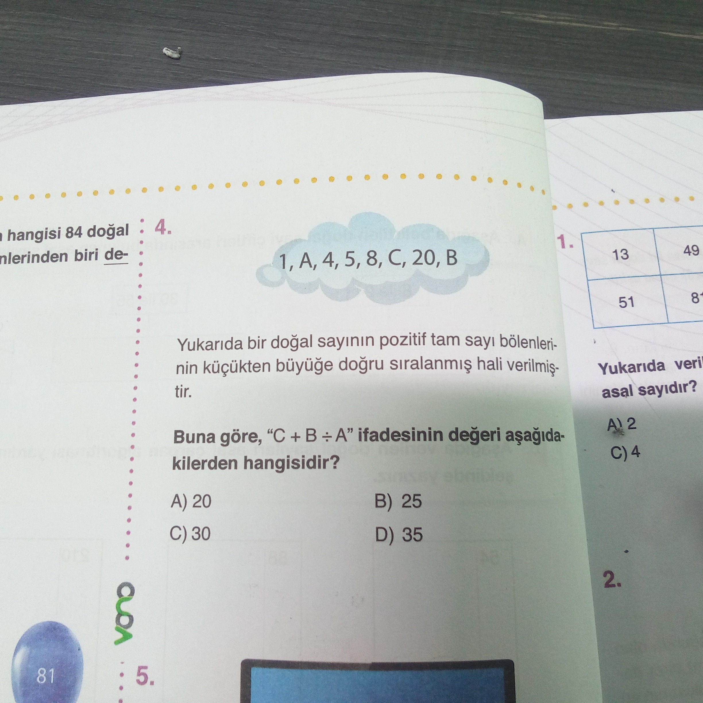 Yukarıda bir doğal sayının pozitif tam sayı bölenlerinin küçükten büyüğe doğru sıralanmış hali