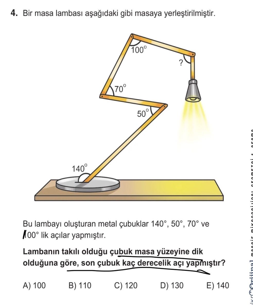 Aşağıdaki Şekil 1'de 4. ve 1. parçaları paralel olan 5 parçadan oluşan katlanır metrenin 4. ve 5. parçaları çakışık konumda olup