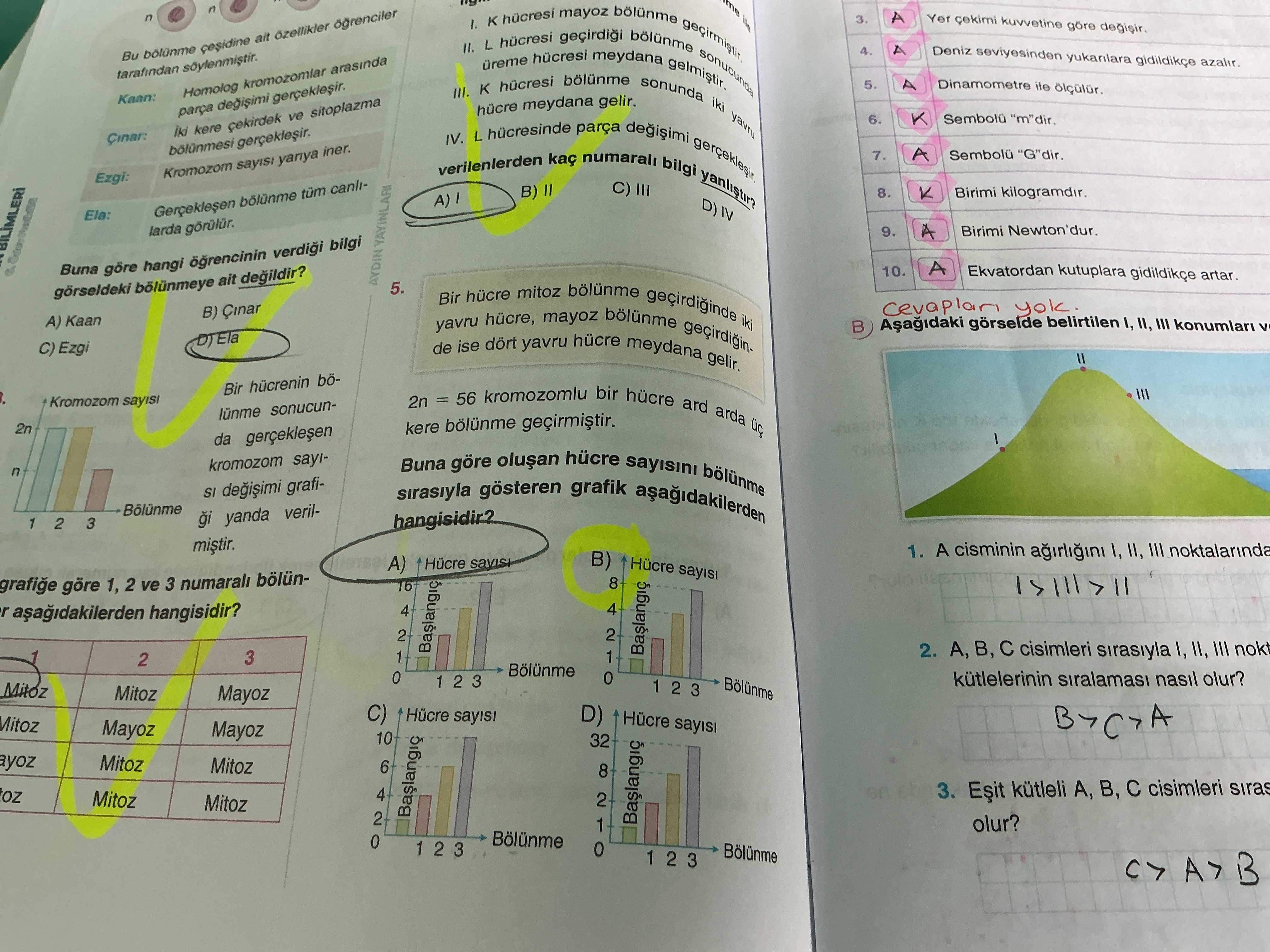 Bir hücrenin bölünme sonucunda gerçekleşen kromozom sayısı değişimi grafiği yanda verilmiştir