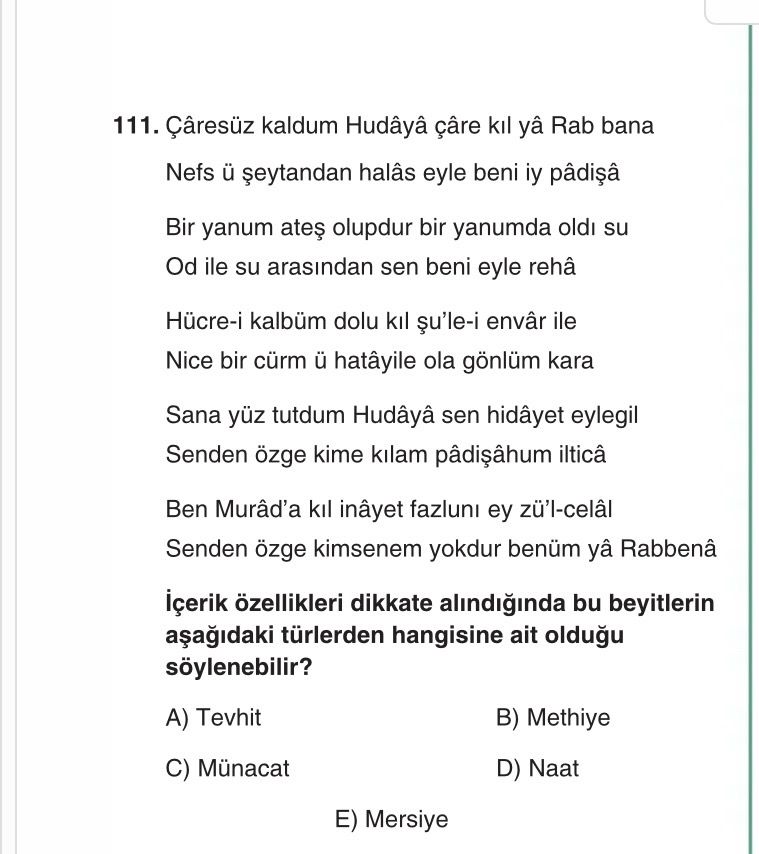 Câresüz kaldum Hudâyâ çâre kıl yâ Rab bana Nefs ü şeytandan halâs eyle beni iy pâdişâ Bir yanum ateş