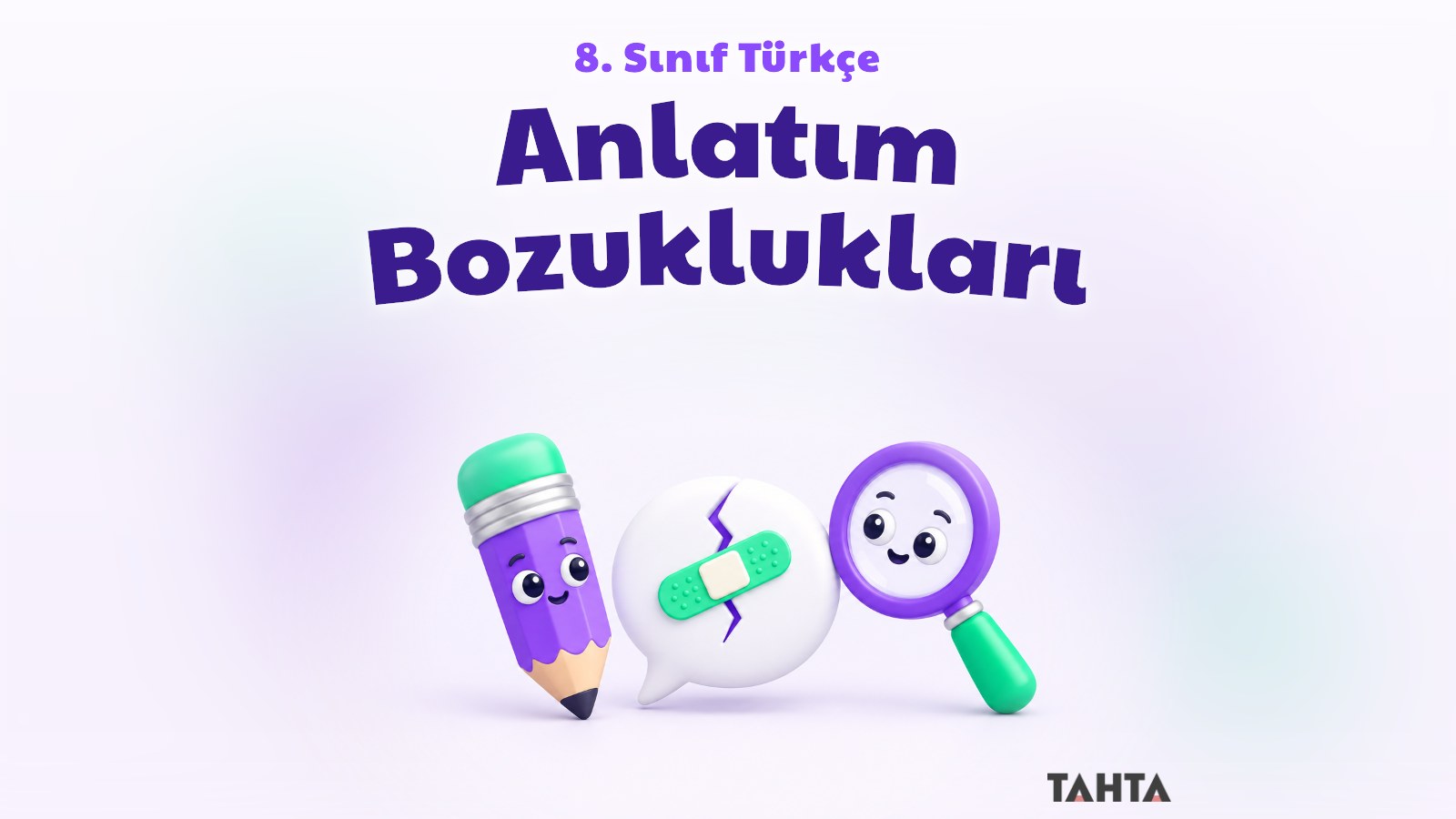 Kalem, yamalı konuşma balonu ve büyüteçten oluşan anlatım bozuklukları kapak görseli