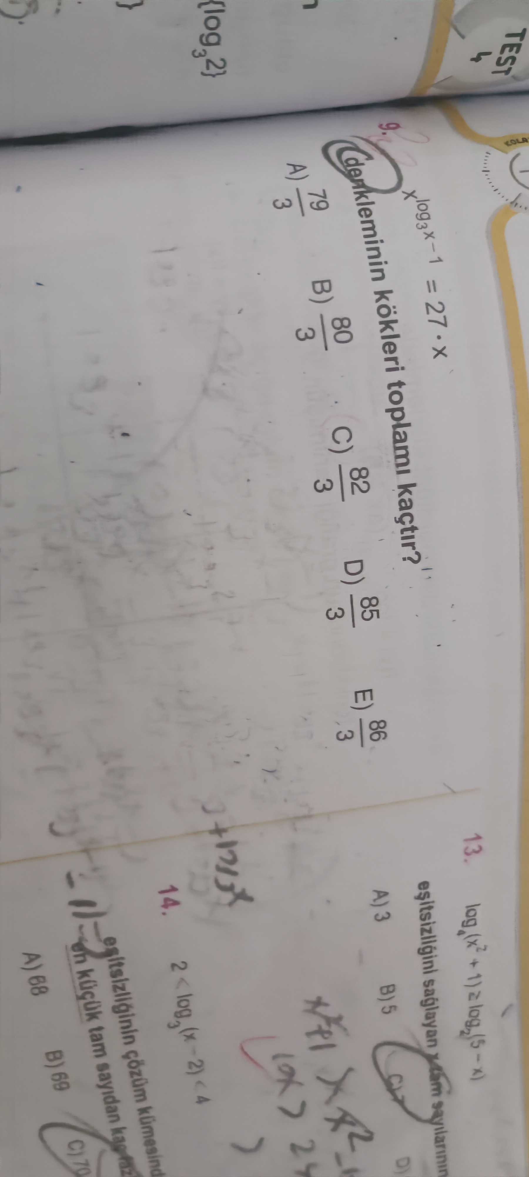 x^(log₃x - 1) = 27 · x denkleminin kökleri toplamı kaçtır?