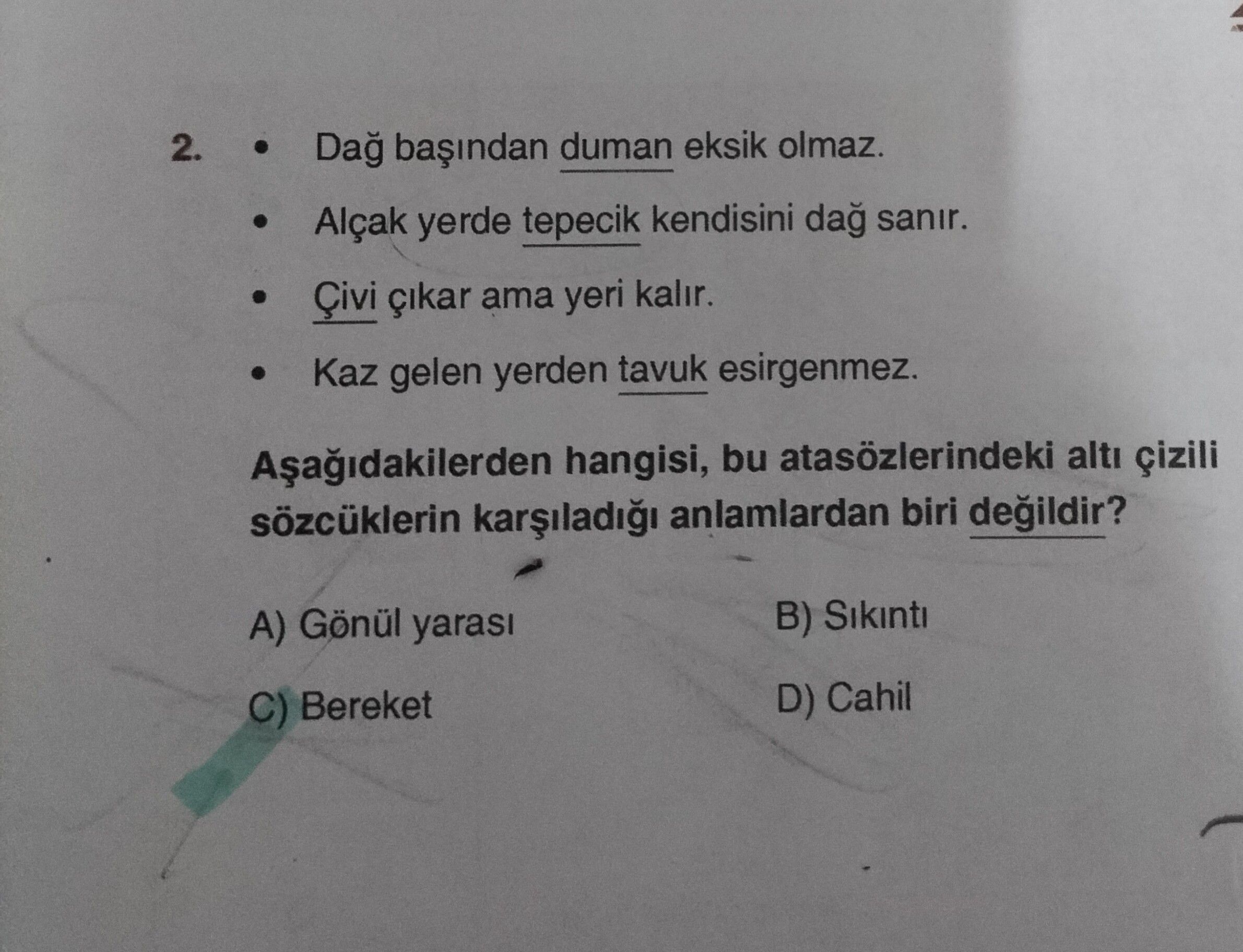 • Dağ başından duman eksik olmaz. • Alçak yerde tepecik kendisini dağ sanır. • Çivi çıkar ama yeri