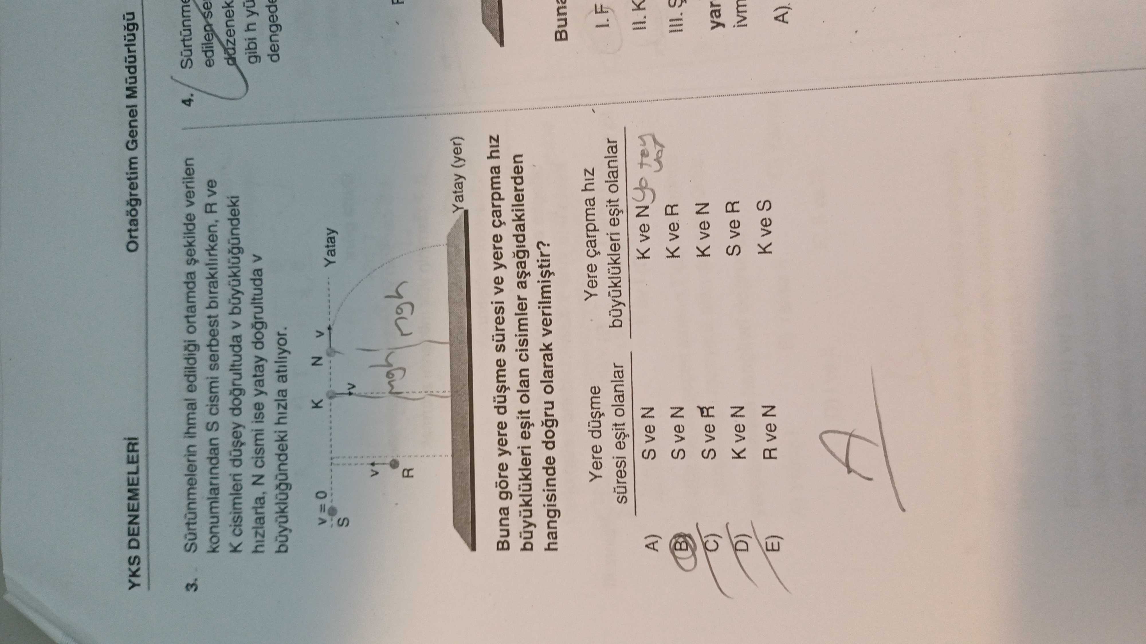 Sürtünmelerin ihmal edildiği ortamda şekilde verilen konumlarından S cismi serbest bırakılırken, R