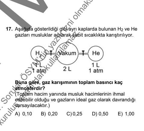 Aşağıda gösterildiği gibi ayrı kaplarda bulunan H₂ ve He gazları musluklar açılarak sabit sıcaklıkta