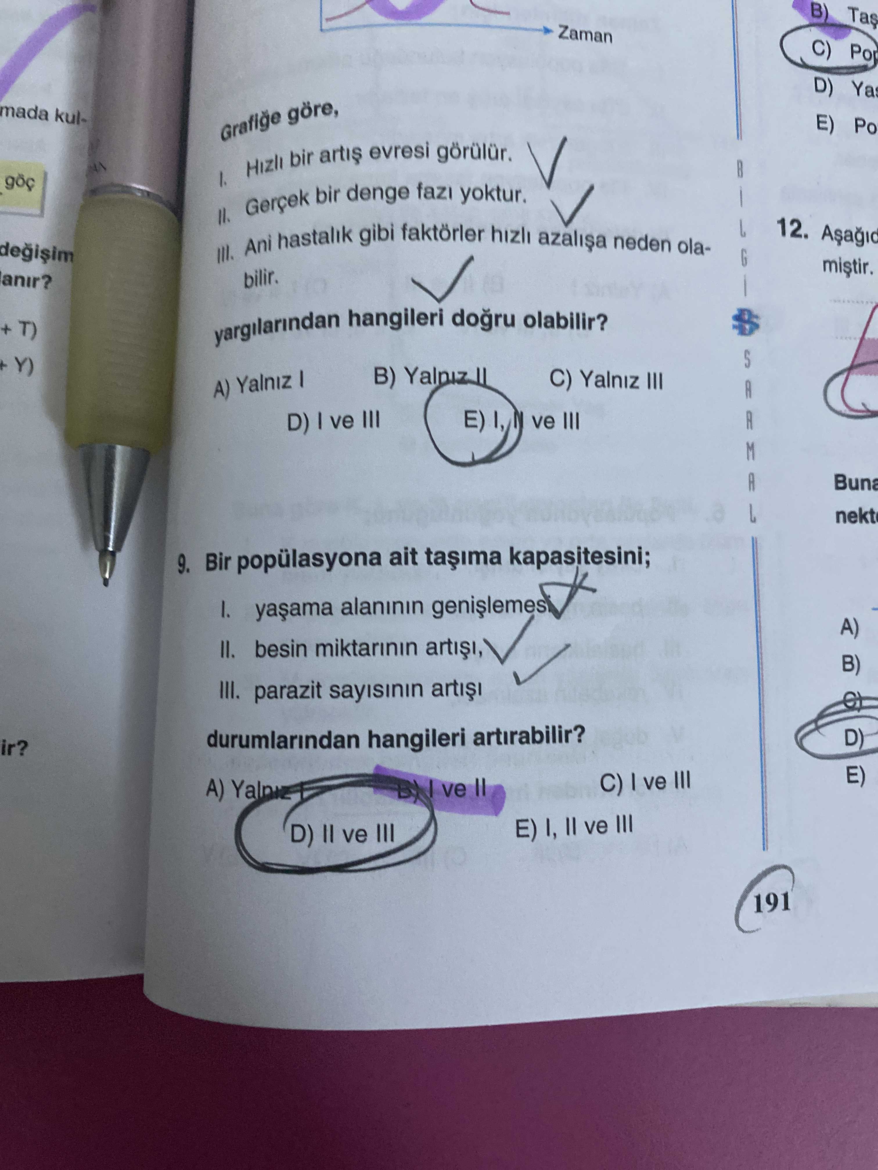 Grafiğe göre, I. Hızlı bir artış evresi görülür. II. Gerçek bir denge fazı yoktur. III. Ani hastalık