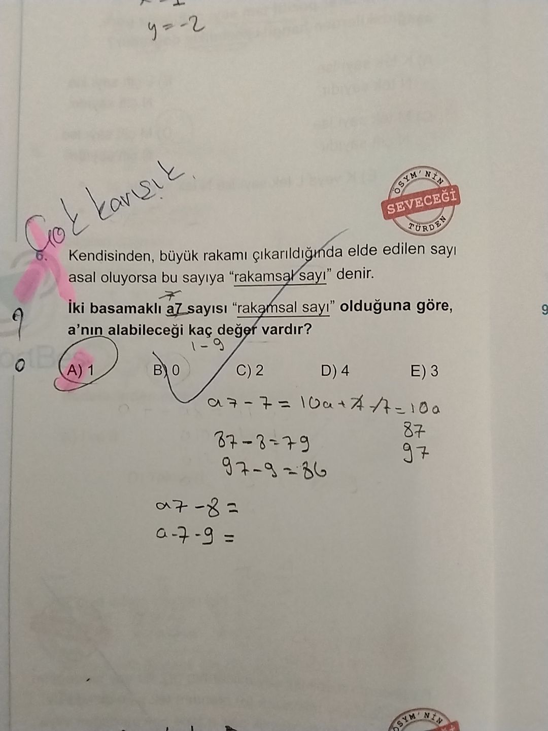Kendisinden, büyük rakamı çıkarıldığında elde edilen sayı asal oluyorsa bu sayıya "rakamsal sayı"