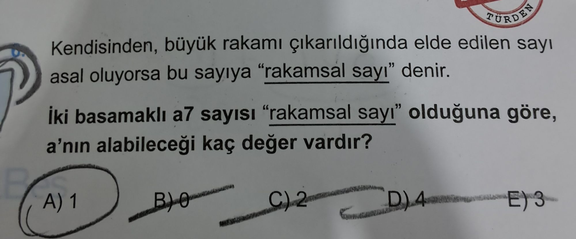 Kendisinden, büyük rakamı çıkarıldığında elde edilen sayı asal oluyorsa bu sayıya "rakamsal sayı"
