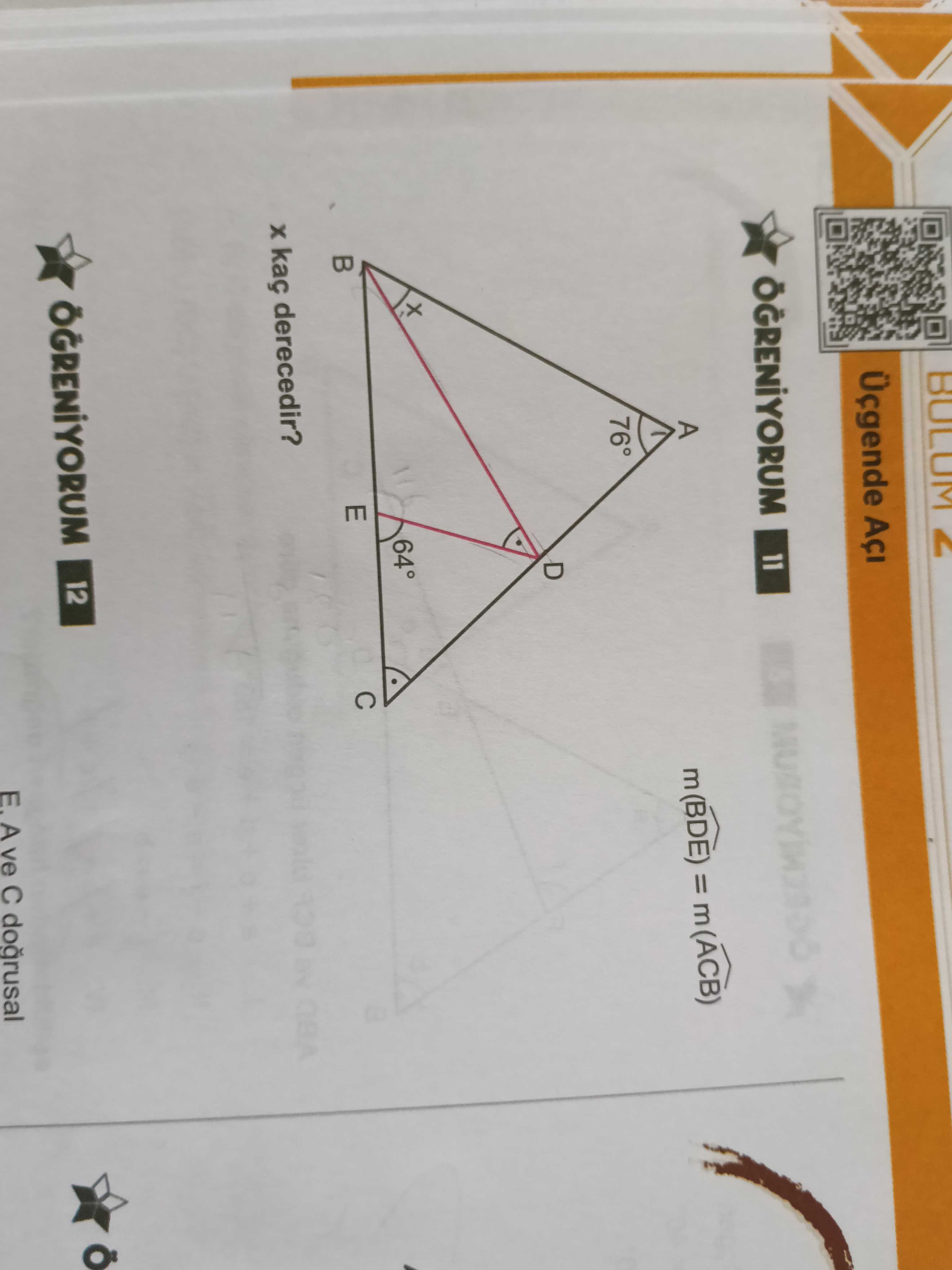 m(BDE) = m(ACB) x kaç derecedir? E, A ve C doğrusal
