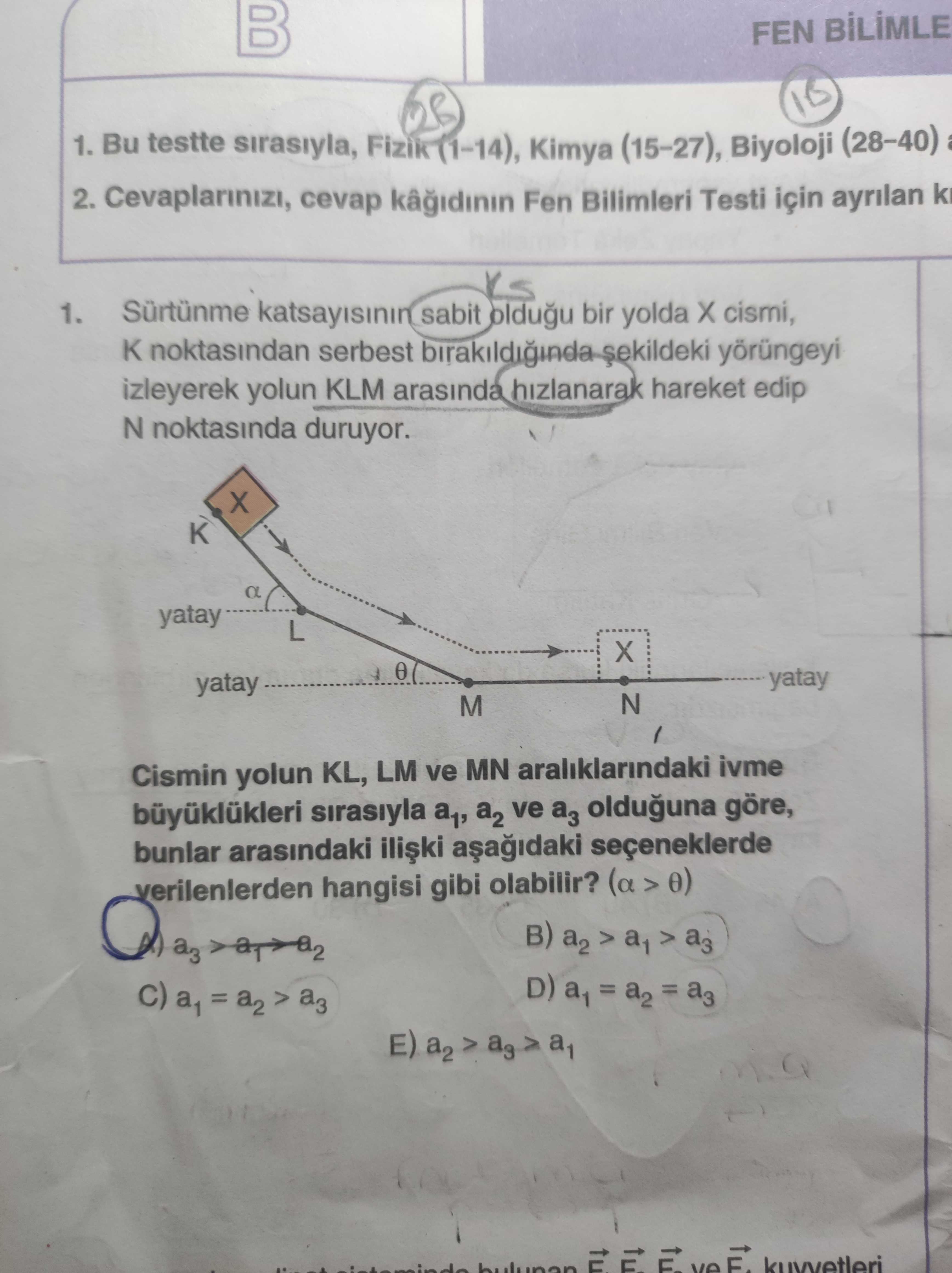 Sürtünme katsayısının sabit olduğu bir yolda X cismi, K noktasından serbest bırakıldığında şekildeki