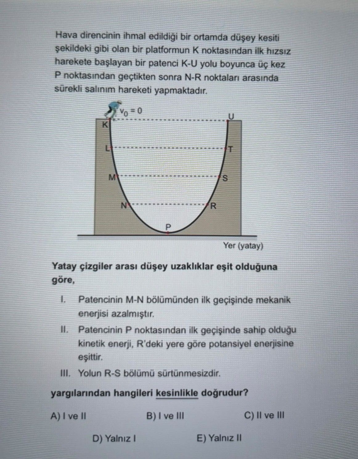 Hava direncinin ihmal edildiği bir ortamda düşey kesiti şekildeki gibi olan bir platformun K