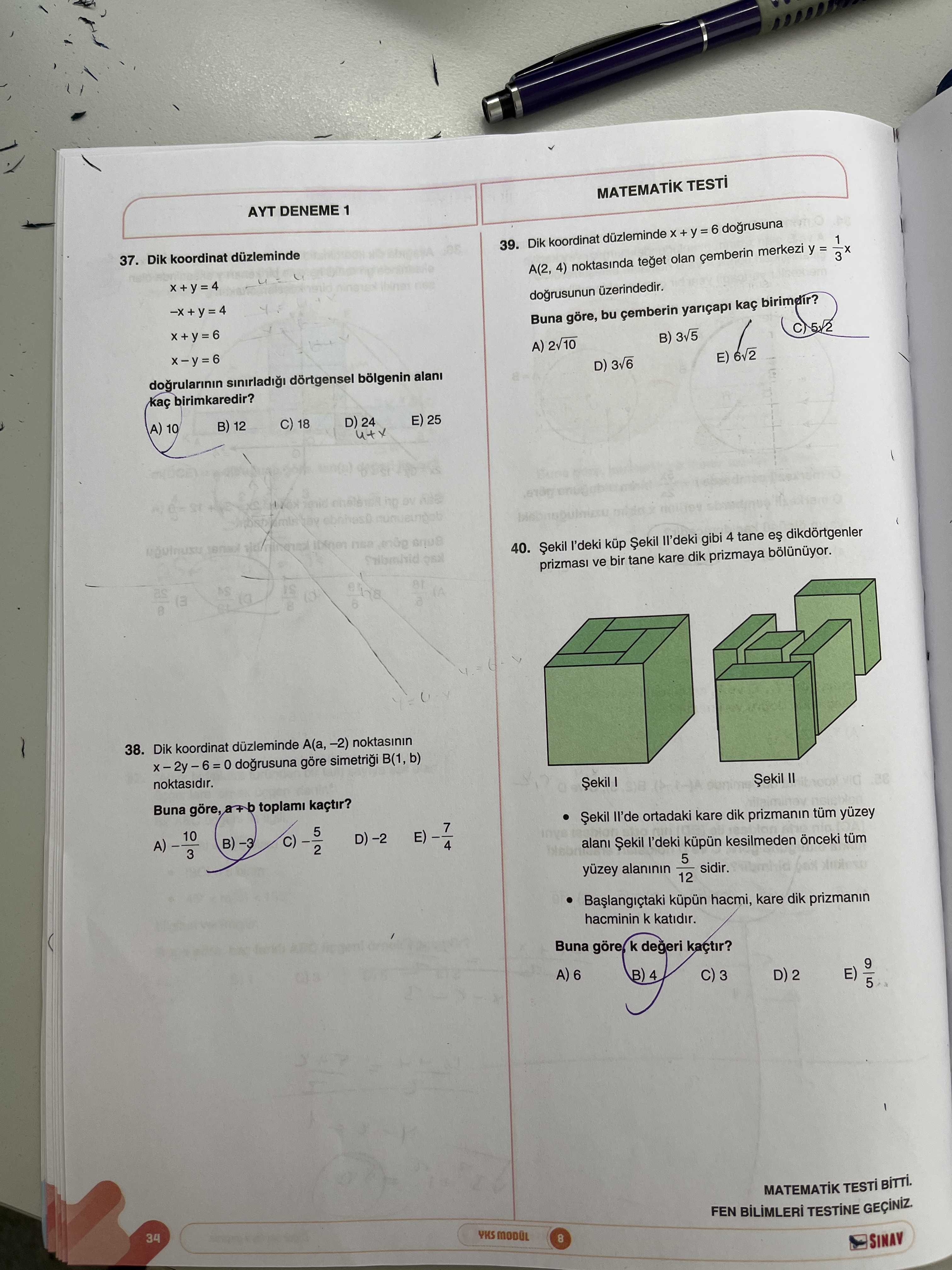 Dik koordinat düzleminde x + y = 4 -x + y = 4 x + y = 6 x - y = 6 doğrularının sınırladığı