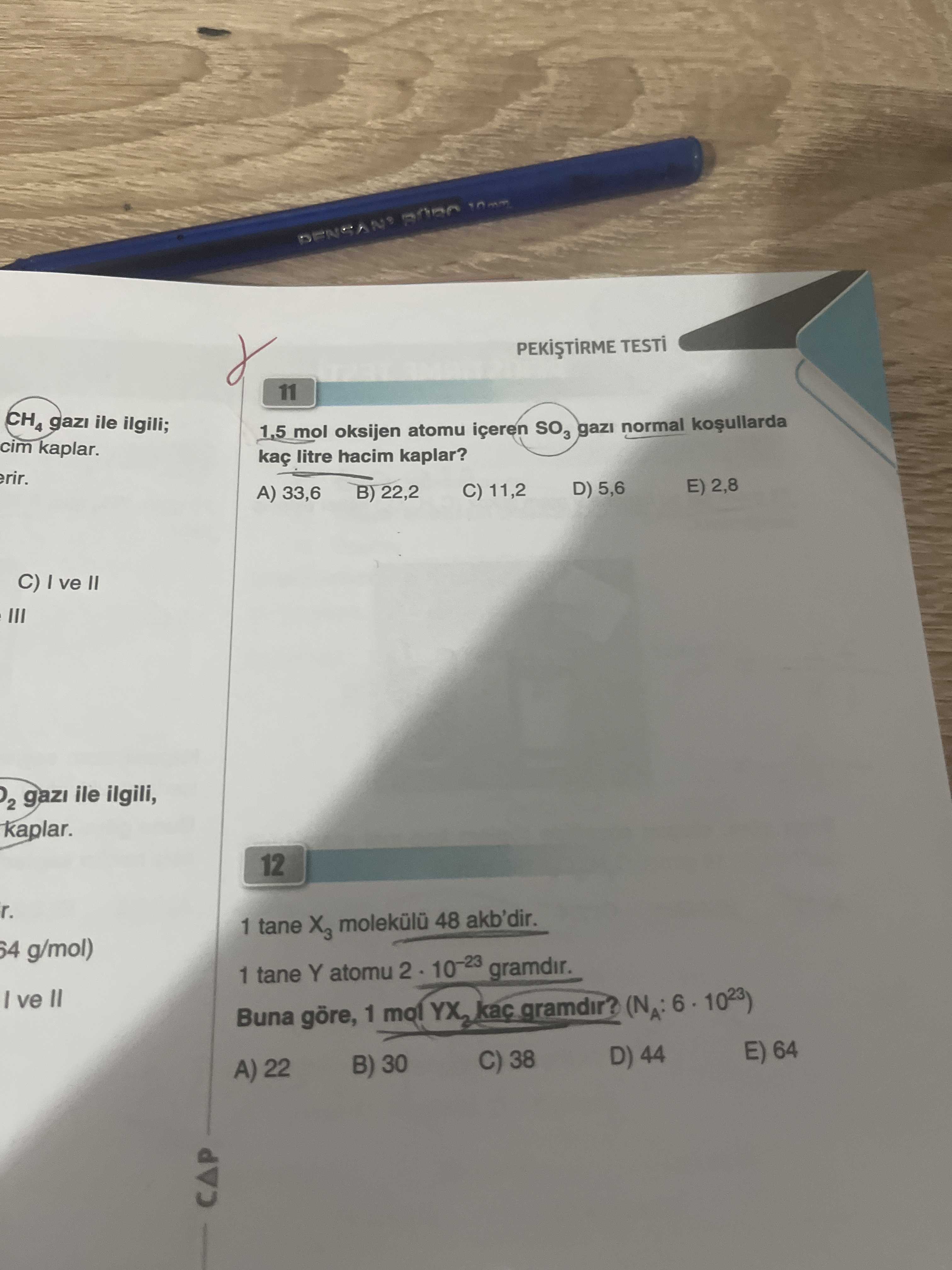 1,5 mol oksijen atomu içeren SO₃ gazı normal koşullarda kaç litre hacim kaplar?