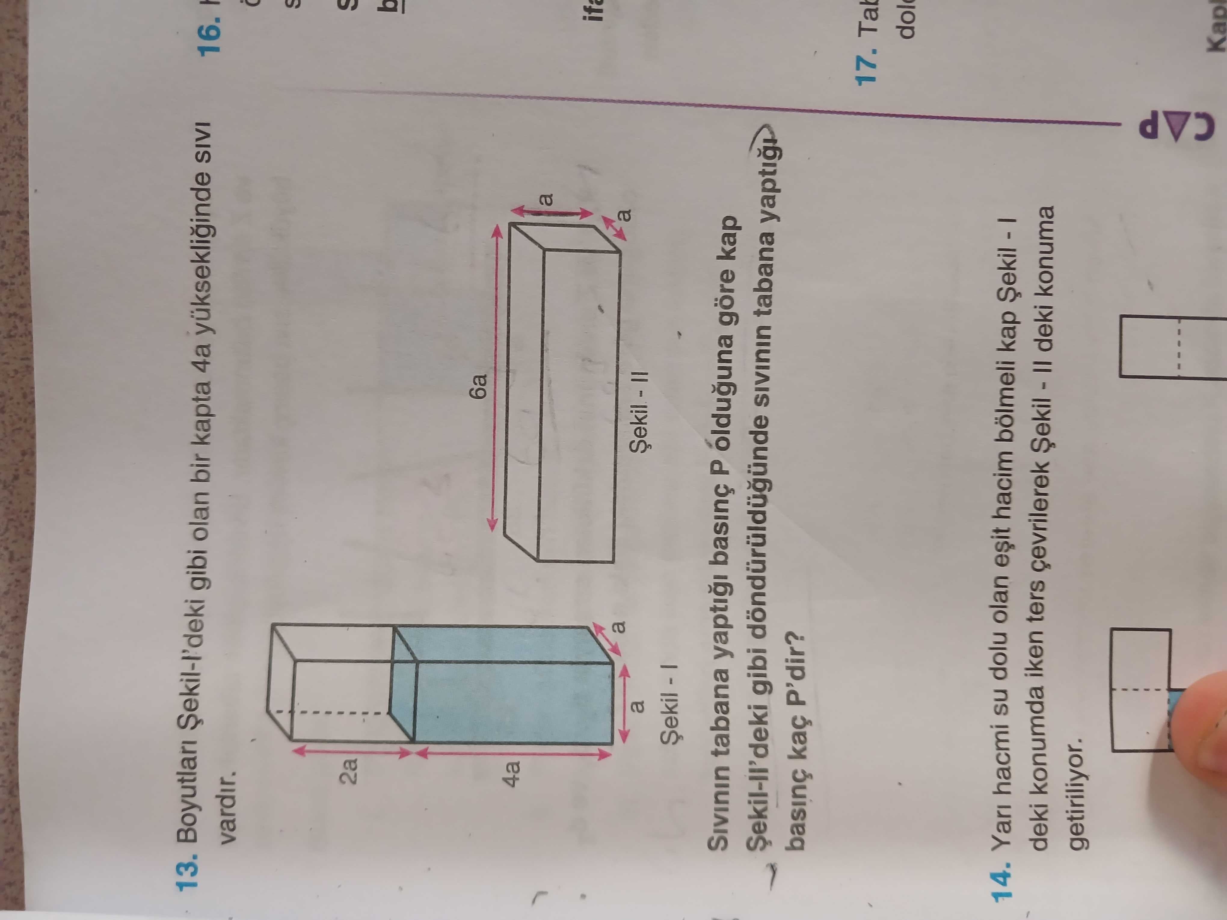 Boyutları Şekil-I'deki gibi olan bir kapta 4a yüksekliğinde sıvı vardır. Sıvının tabana yaptığı
