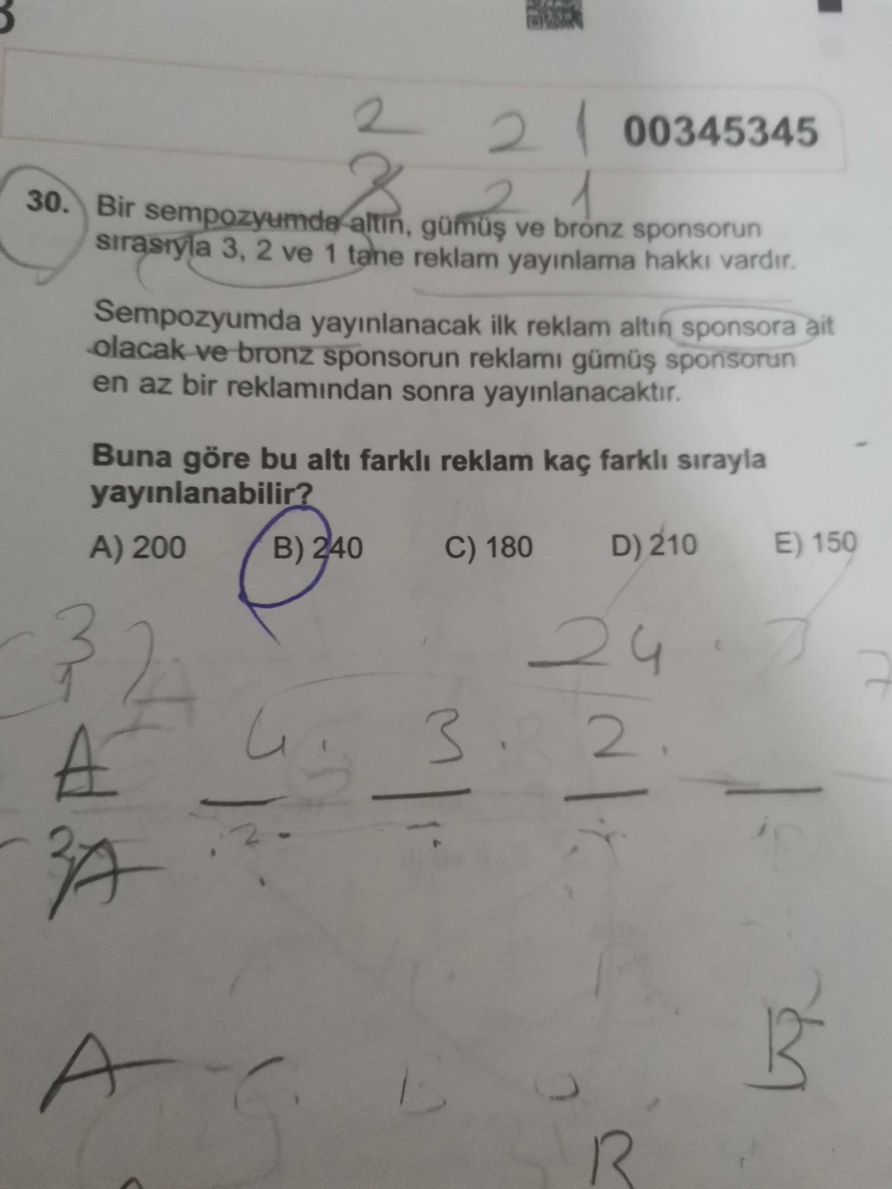 Bir sempozyumda altın, gümüş ve bronz sponsorun sırasıyla 3, 2 ve 1 tane reklam yayınlama hakkı
