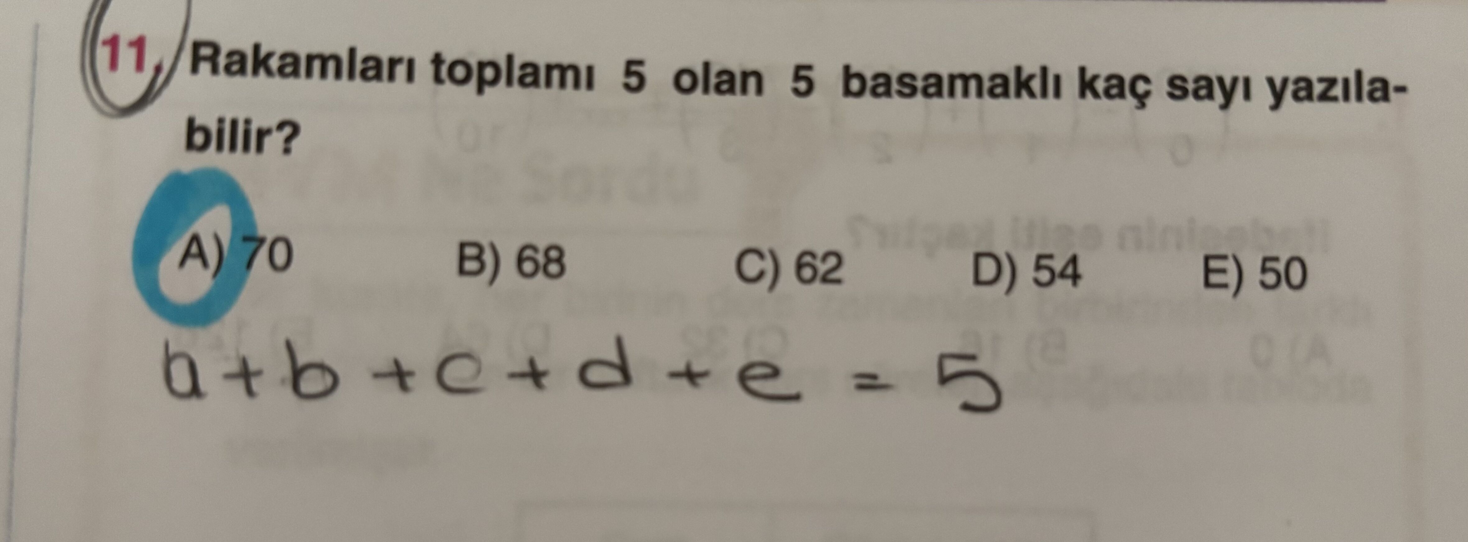 Rakamları toplamı 5 olan 5 basamaklı kaç sayı yazılabilir?