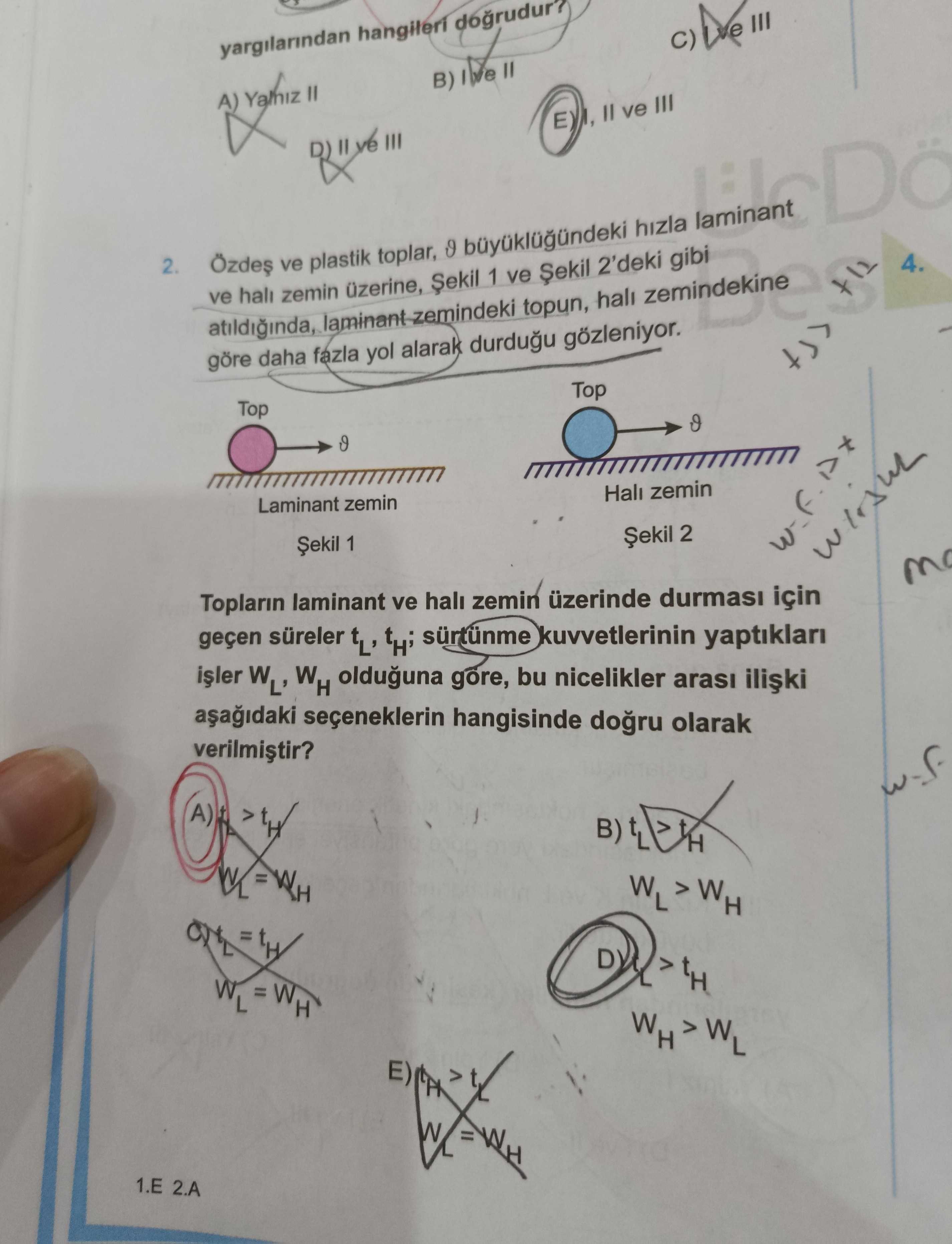 Özdeş ve plastik toplar, ϑ büyüklüğündeki hızla laminant ve halı zemin üzerine, Şekil 1 ve Şekil