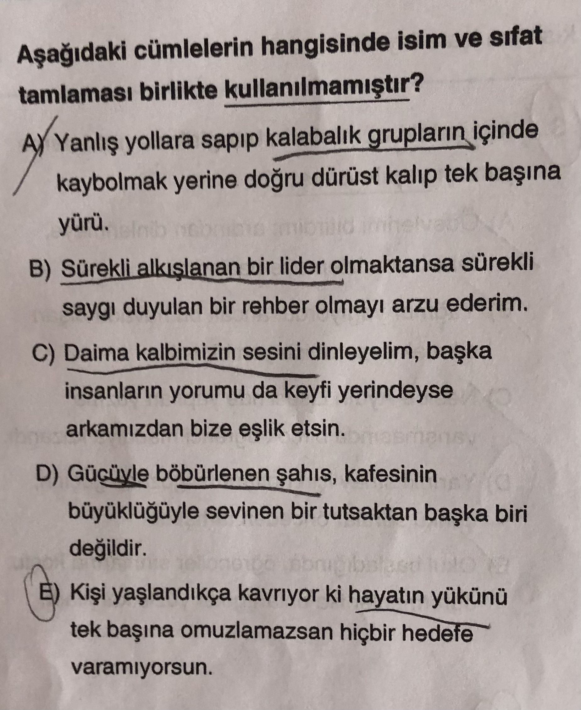 Aşağıdaki cümlelerin hangisinde isim ve sıfat tamlaması birlikte kullanılmamıştır?