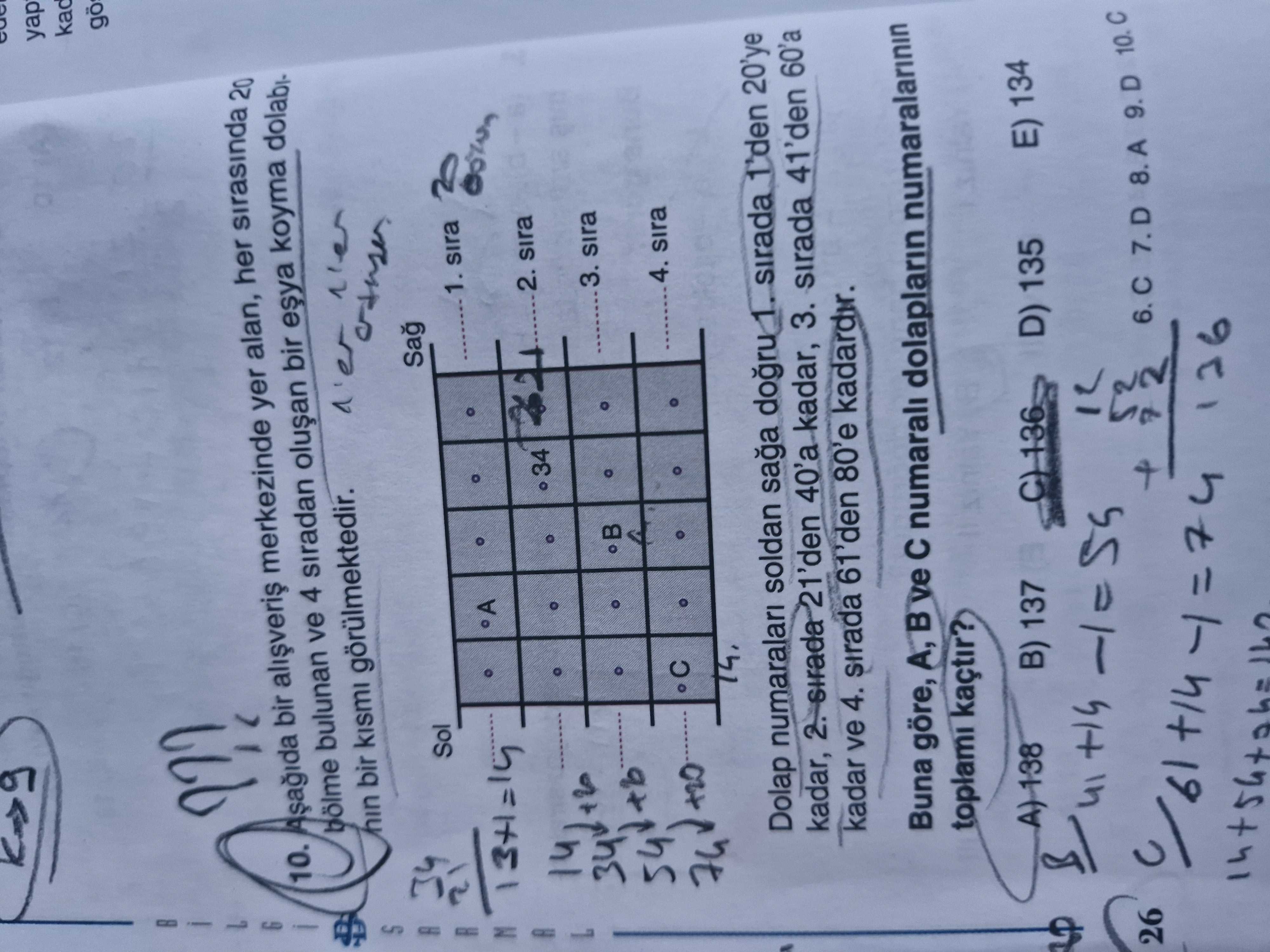 Aşağıda bir alışveriş merkezinde yer alan, her sırasında 20 bölme bulunan ve 4 sıradan oluşan bir