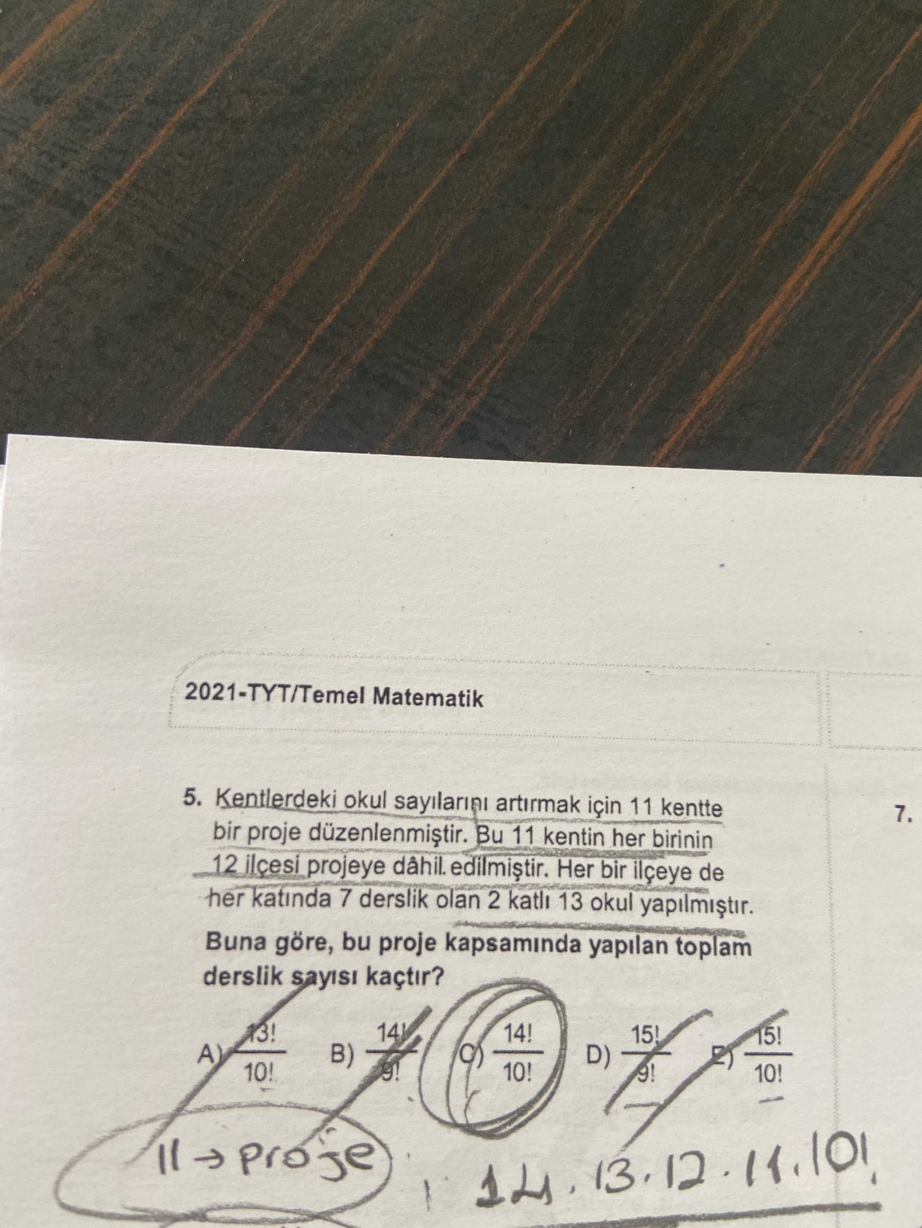2021-TYT/Temel Matematik 5. Kentlerdeki okul sayılarını artırmak için 11 kentte bir proje