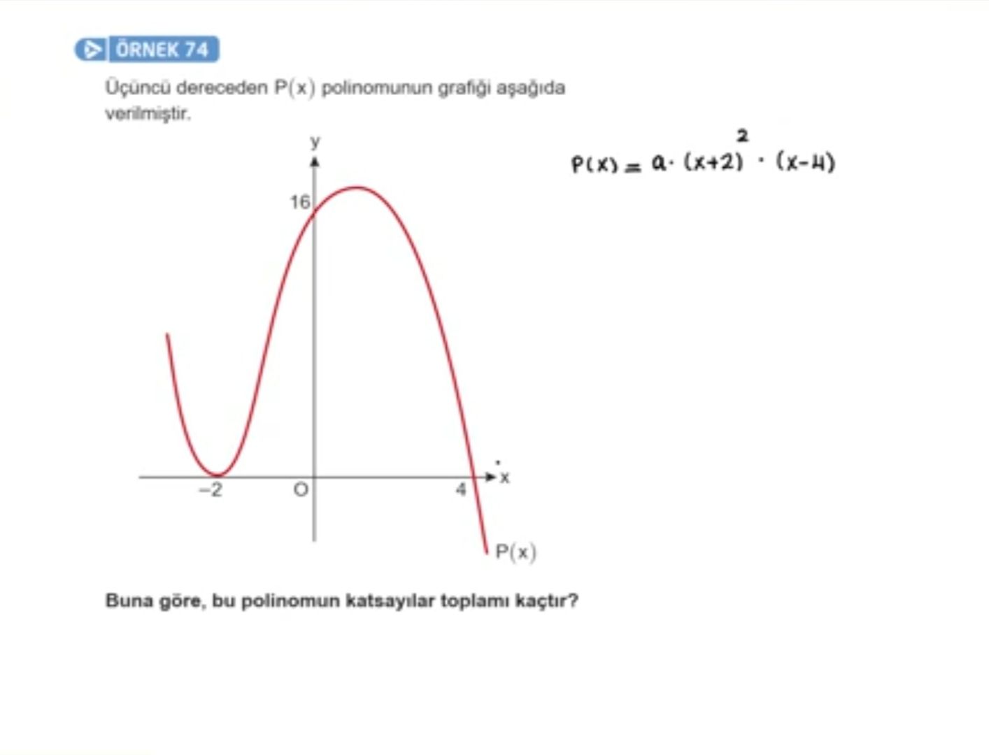 ÖRNEK 74 dereceden P(x) polinomunun verilmistir. 2 a. 16 P(x) Buna bu polinomun katsayilar toplami kaçtir. ?? Model.Question.title