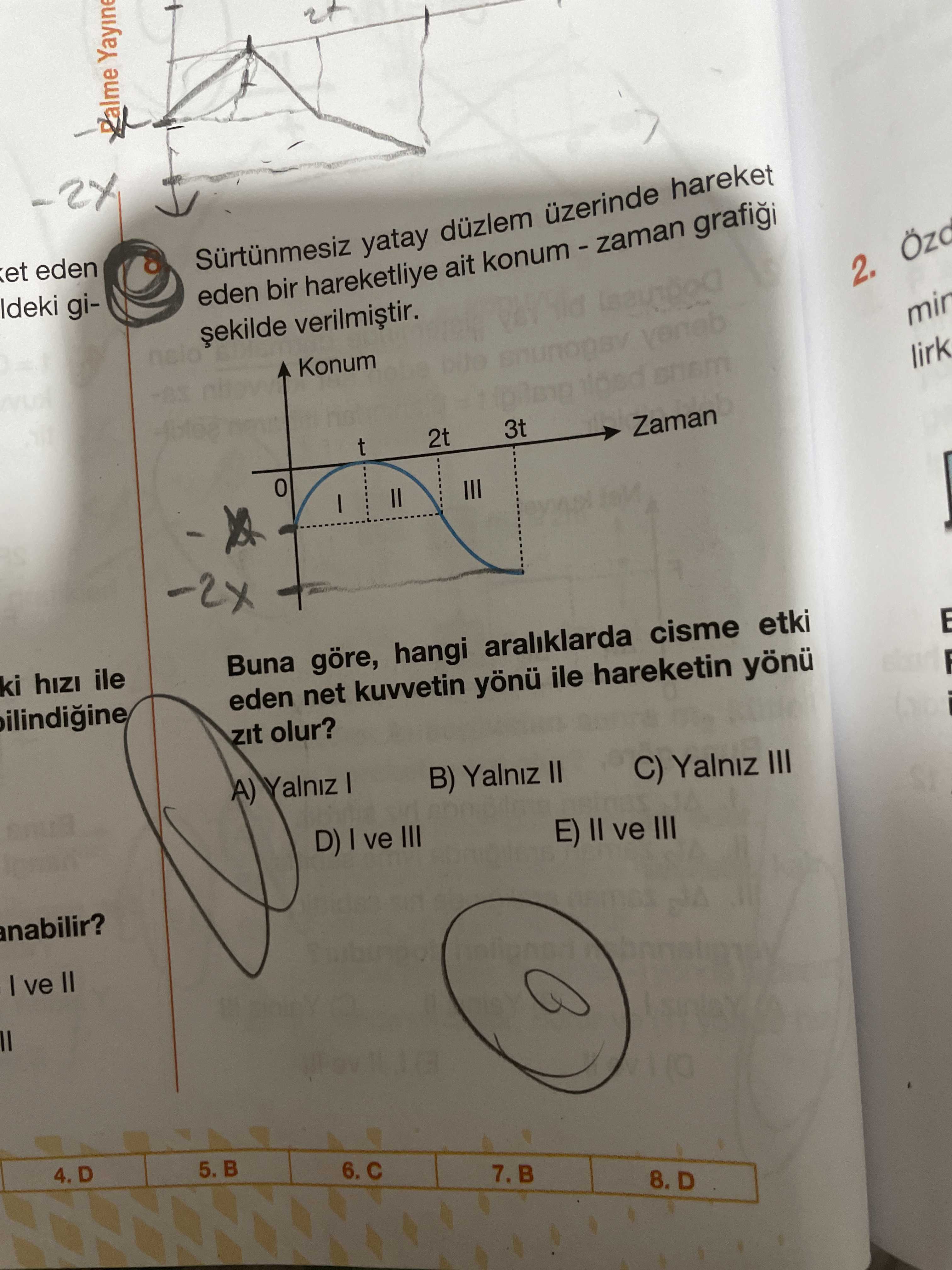 Palme Yayine et eden yatay düzlem üzerinde hareket Ideki gieden bir hareketliye ait 2. Konum lirk t 2t 3t Zaman 0 ki hizi ile Buna göre, hangi araliklarda cisme etki eden net kuvvetin yönü ile hareketin yönü E zit olur. A) Yalniz B) Yalniz II C) Yalniz III D) ve III E) II ve III ve II 7. B Palme Yayine et eden yatay düzlem üzerinde hareket Ideki gieden bir hareketliye ait 2. B. ?? Model.Question.title