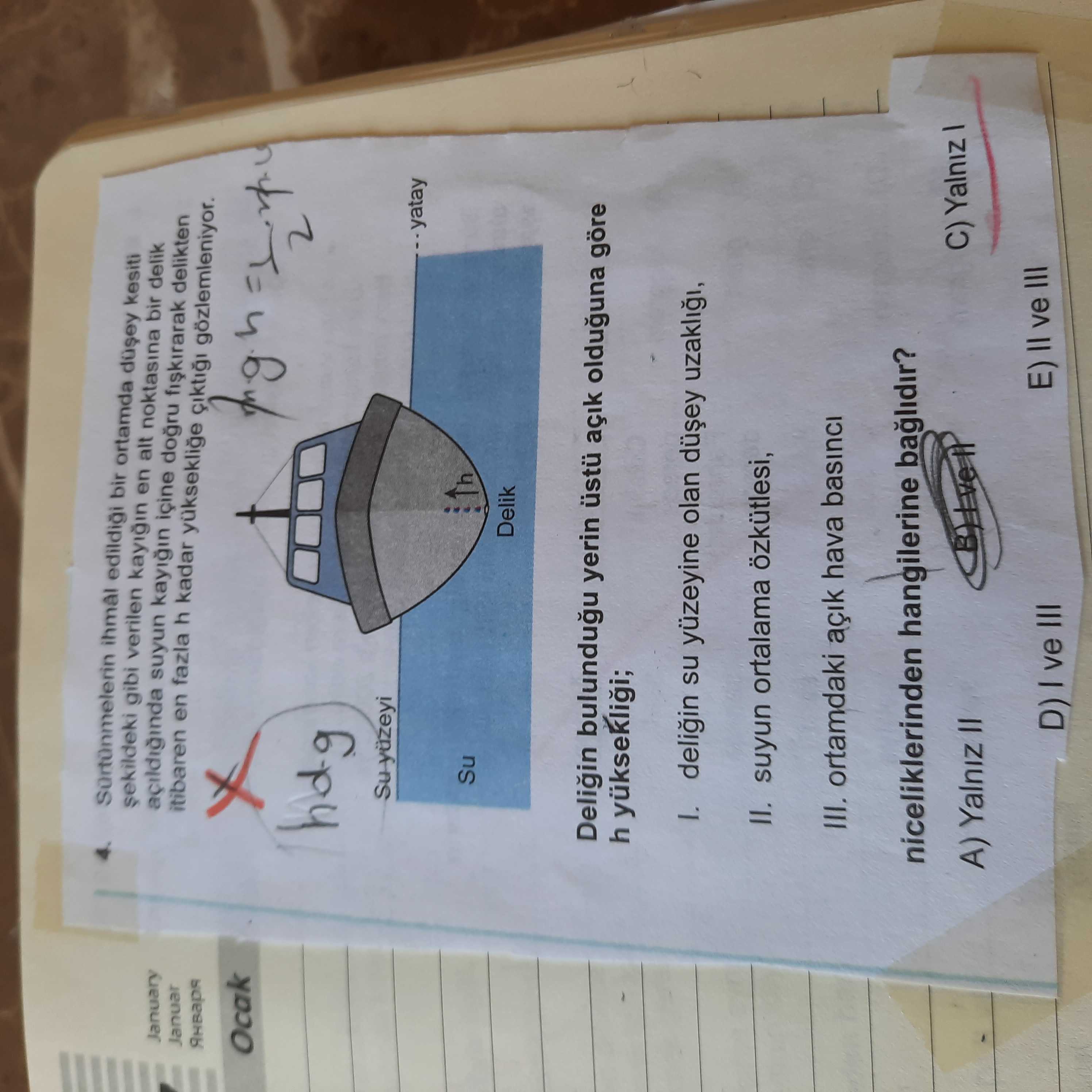 Sürtünmelerin ihmal edildiği bir ortamda düşey kesiti şekildeki gibi verilen kayığın en alt