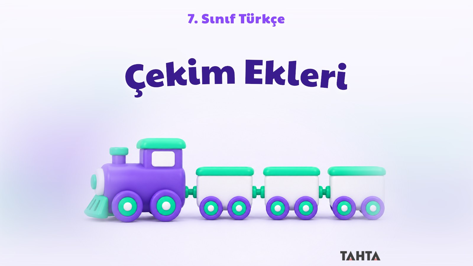 Kök ve ona eklenen çekim eklerini simgeleyen mor ve yeşil vagonlu oyuncak tren