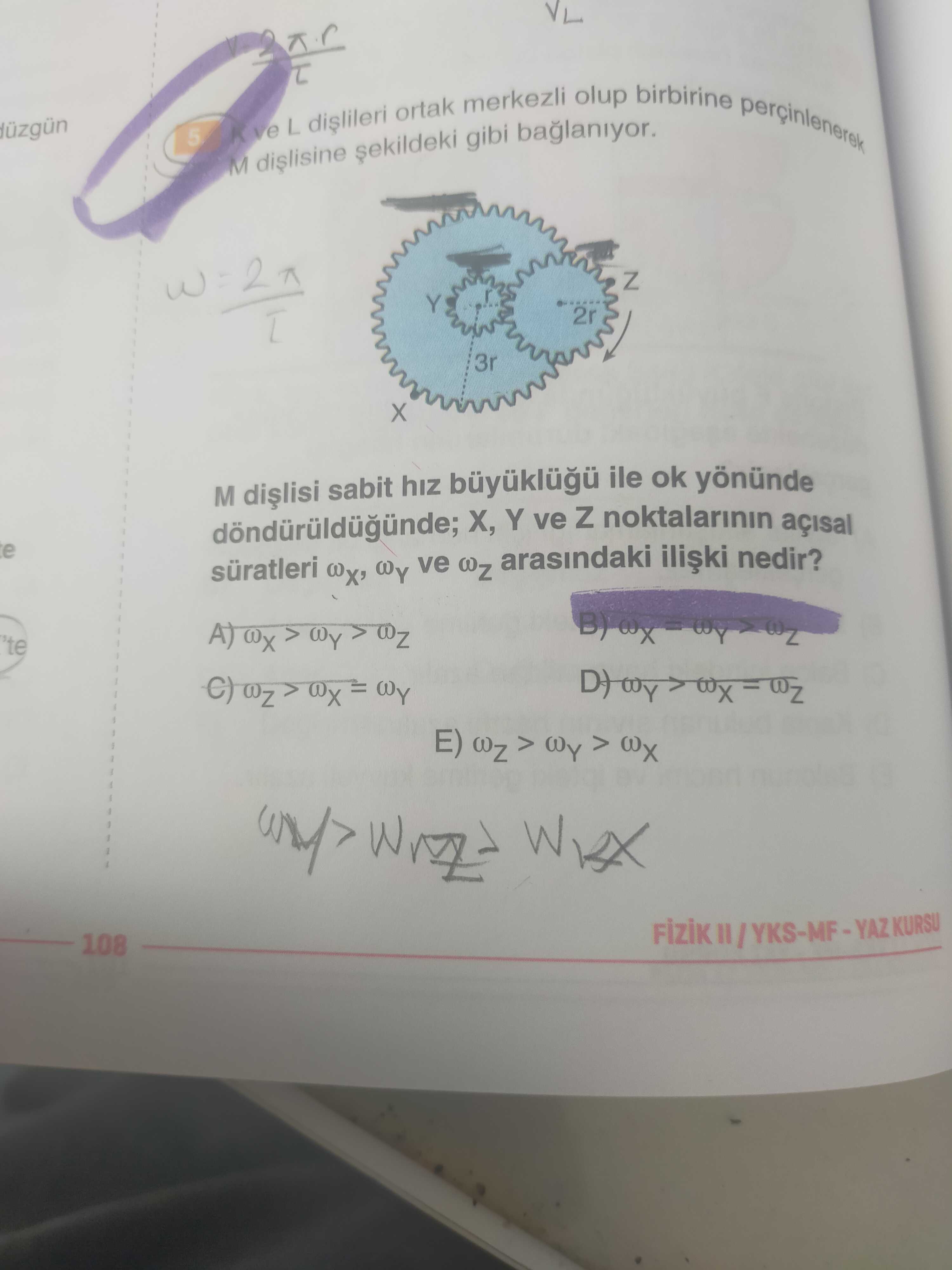 K ve L dişlileri ortak merkezli olup birbirine perçinlenerek M dişlisine şekildeki gibi bağlanıyor