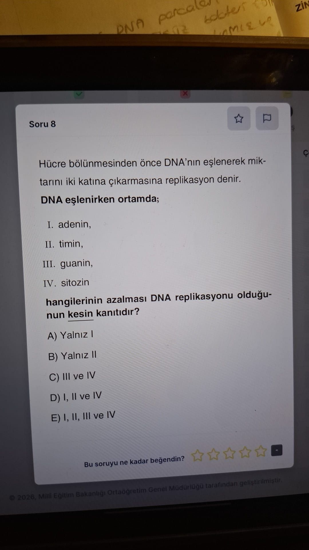 Hücre bölünmesinden önce DNA'nın eşlenerek miktarını iki katına çıkarmasına replikasyon denir. DNA