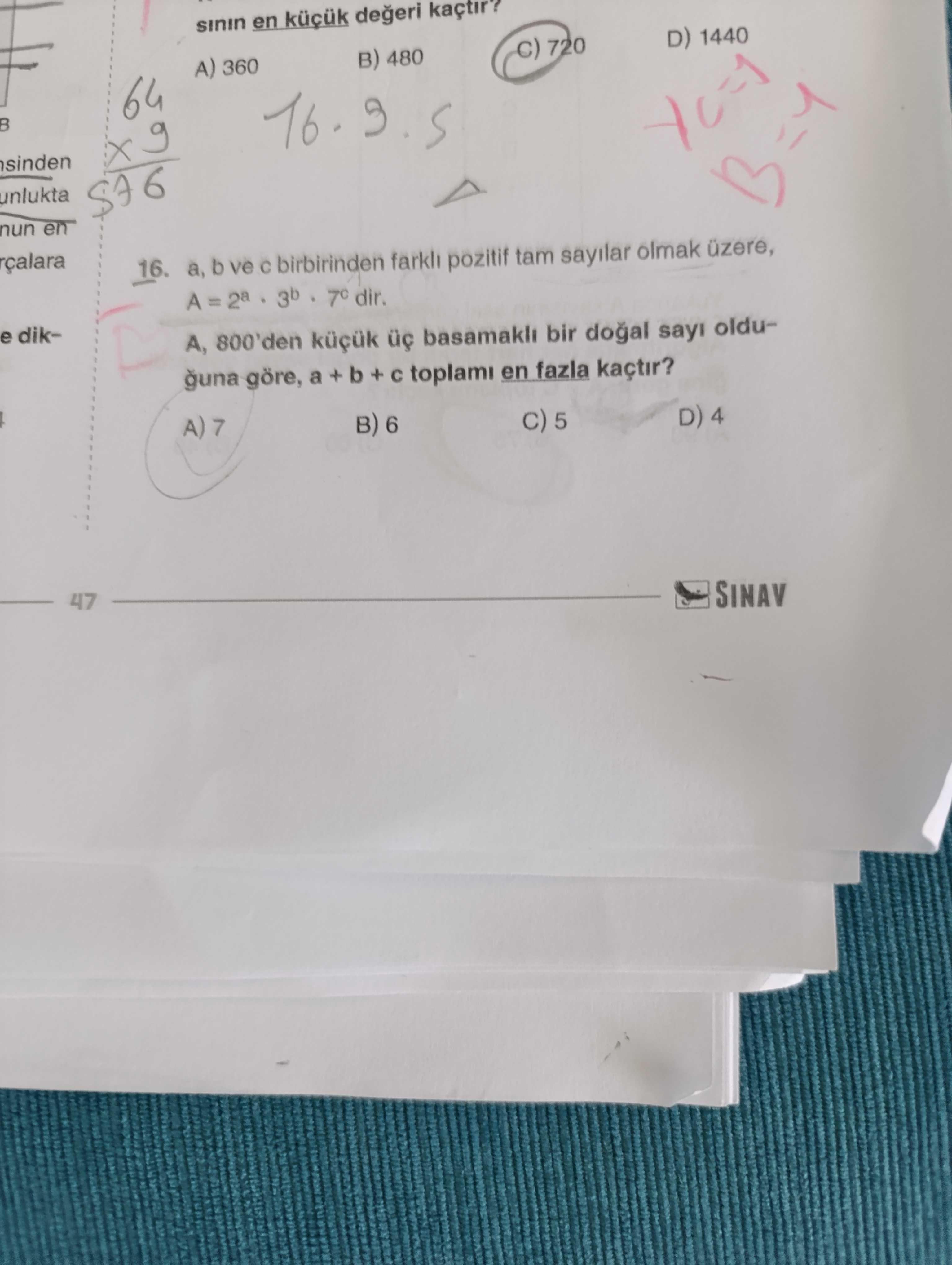 En kaçtir. D) 1440 720 B) 480 A) 360 64 sinden unlukta 6 nun en rçalara 16. a, b ve birbirinden farkli pozitif tam sayilar olmak üzere, dir. e dikA, 800'den basamakli bir dogal sayi olduguna göre, a + b + toplami en fazla kaçtir. B) 6 5 D) 4 47 SINAV en kaçtir. B) 6 5 D) 4 47 SINAV. ?? Model.Question.title
