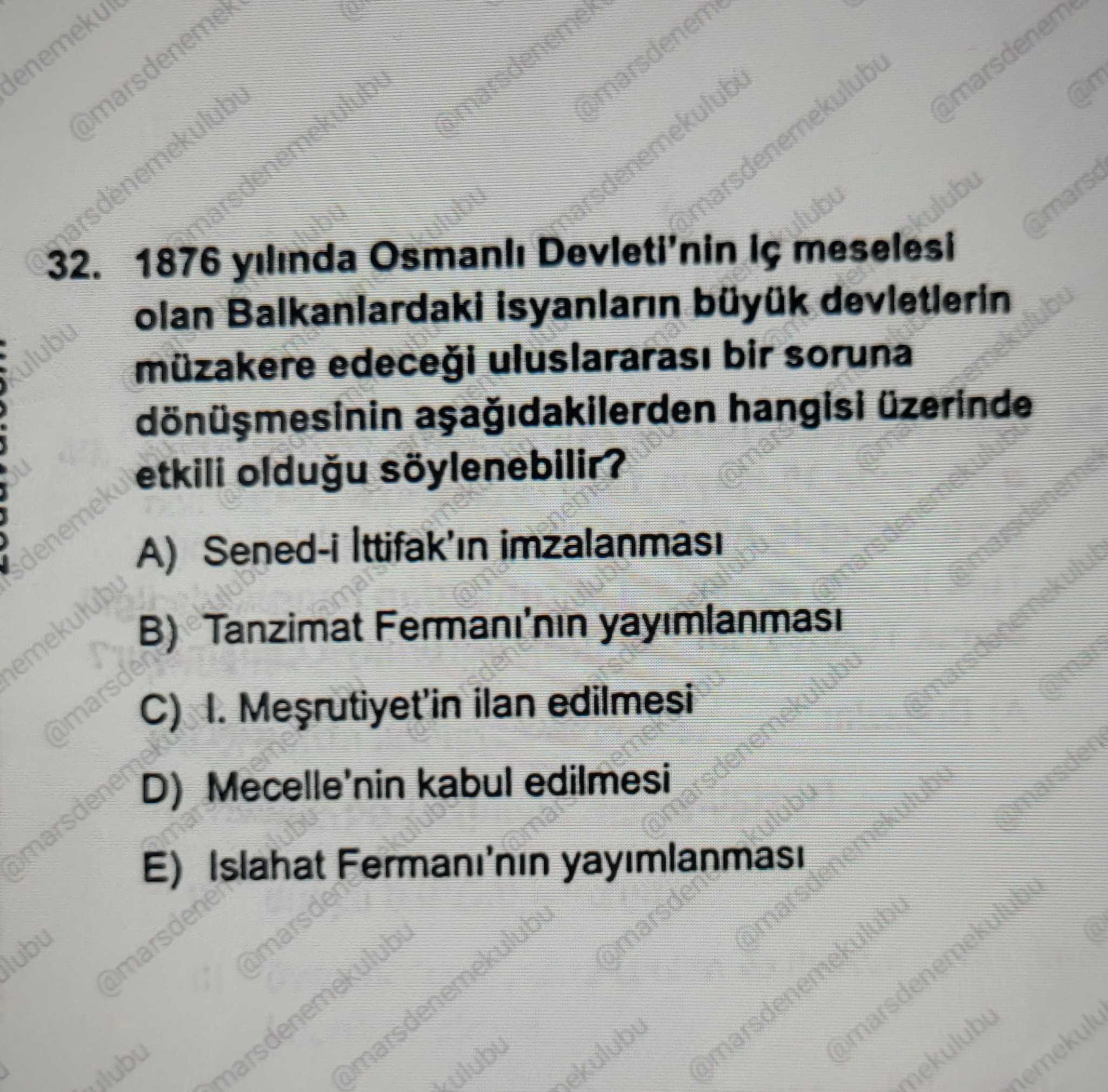 1876 yılında Osmanlı Devleti'nin iç meselesi olan Balkanlardaki isyanların büyük devletlerin