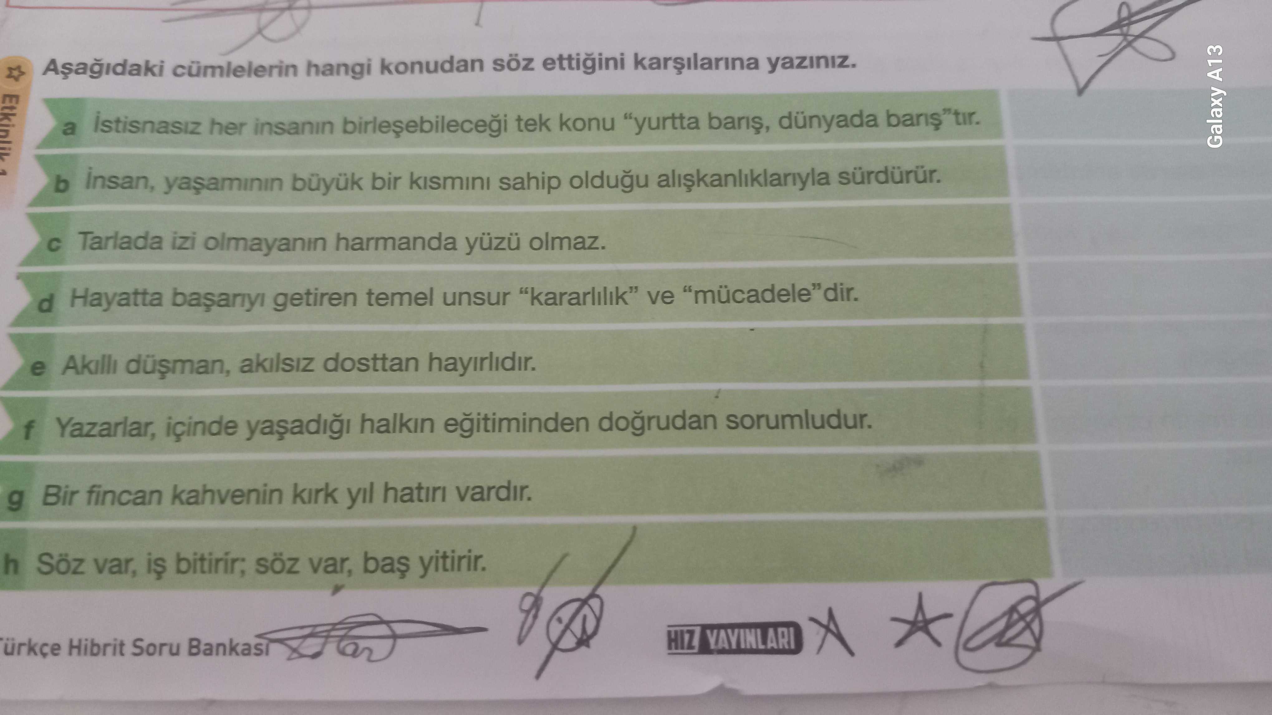 Aşağıdaki cümlelerin hangi konudan söz ettiğini karşılarına yazınız. a İstisnasız her insanın