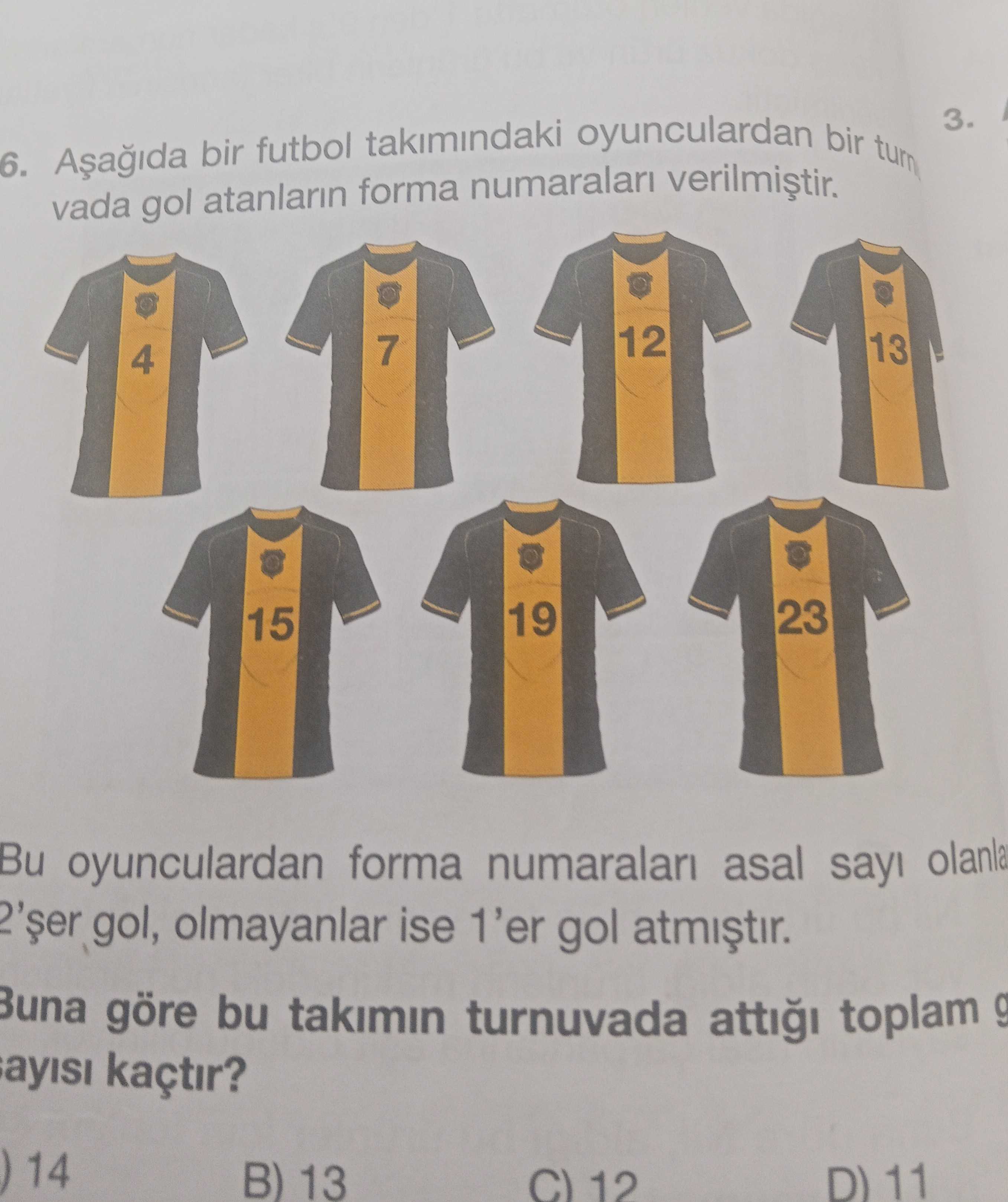 Aşağıda bir futbol takımındaki oyunculardan bir turnuvada gol atanların forma numaraları