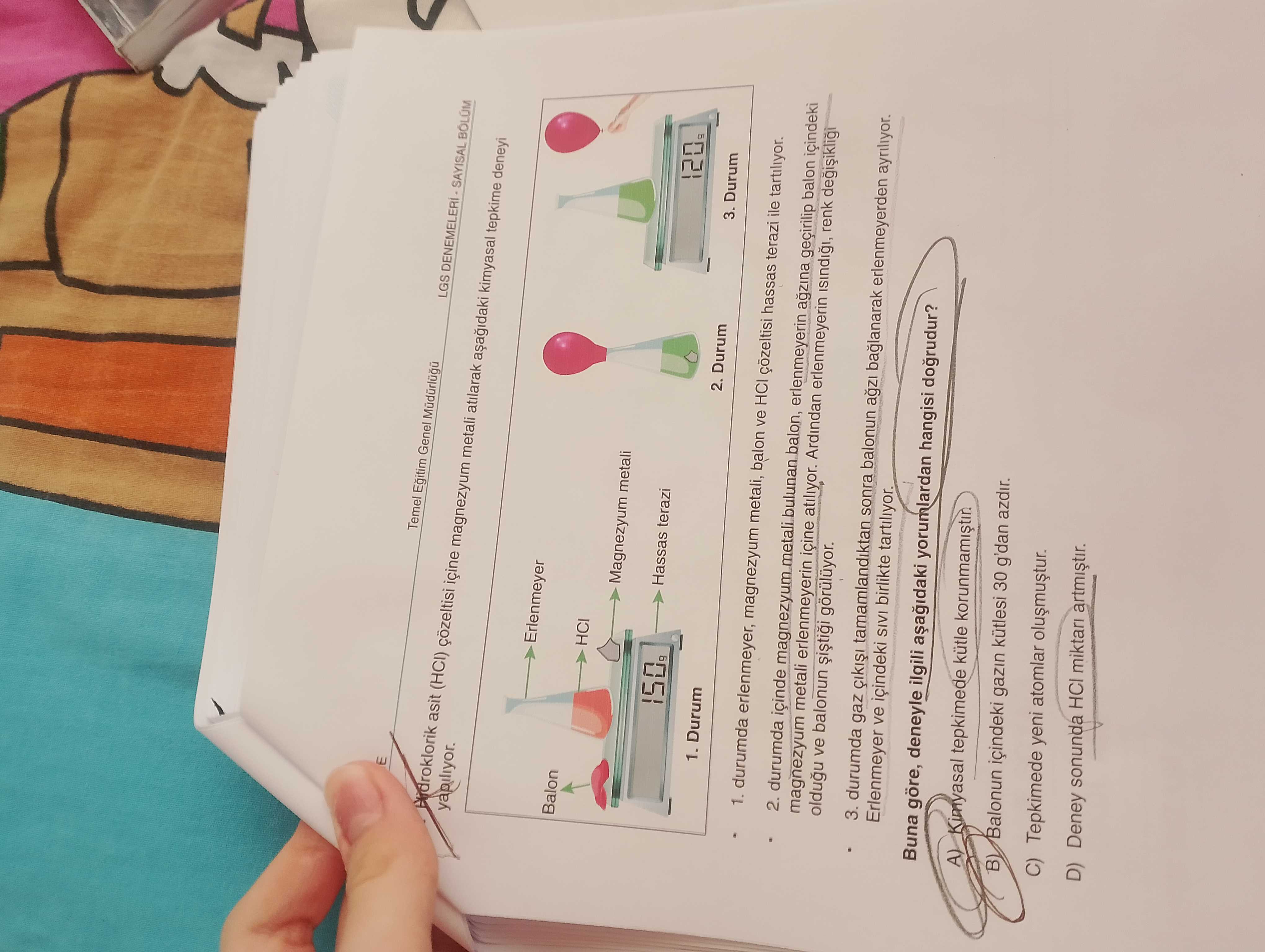 ...idroklorik asit (HCl) çözeltisi içine magnezyum metali atılarak aşağıdaki kimyasal tepkime deneyi