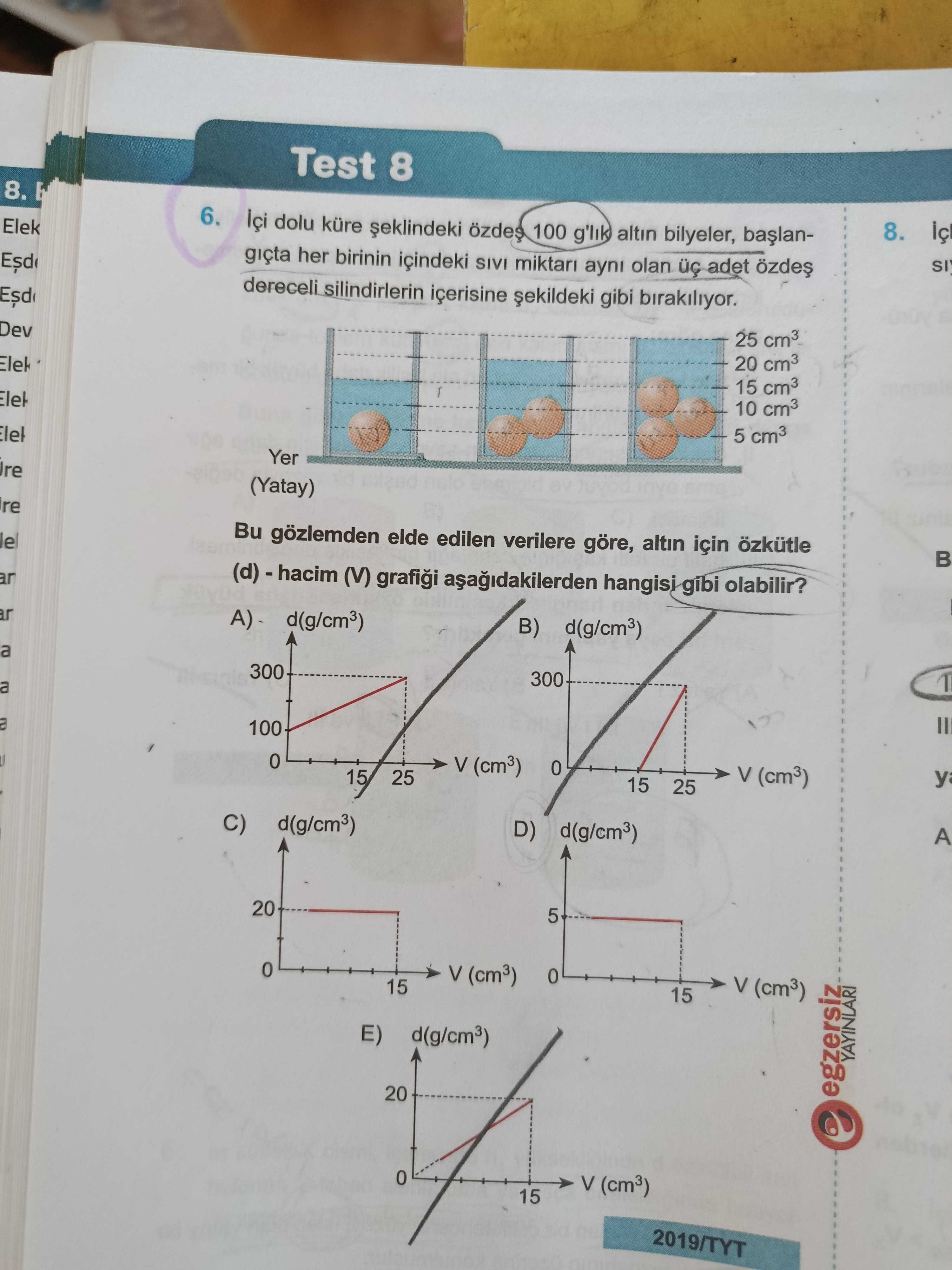 İçi dolu küre şeklindeki özdeş 100 g'lık altın bilyeler, başlangıçta her birinin içindeki sıvı