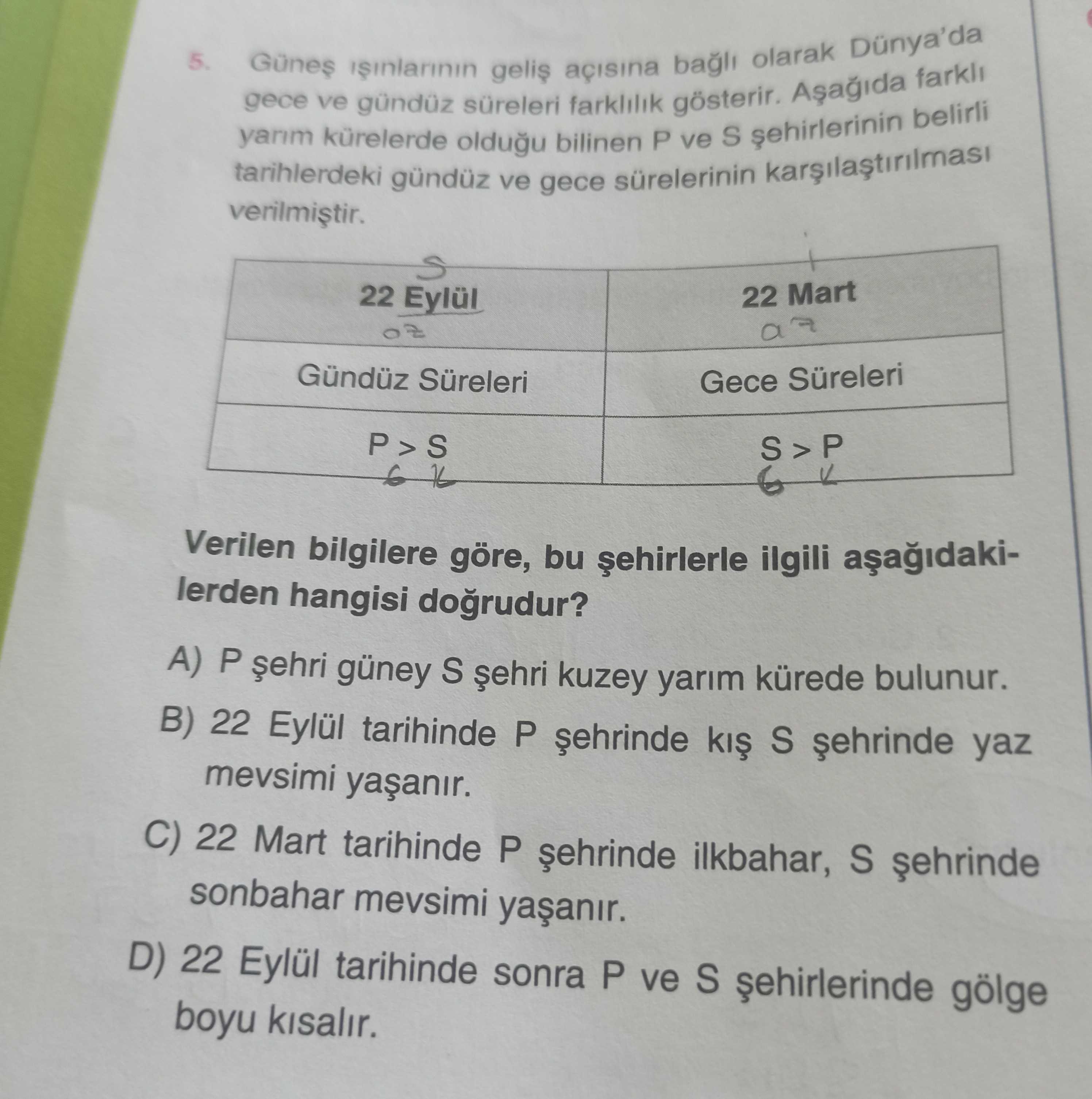 Güneş ışınlarının geliş açısına bağlı olarak Dünya'da gece ve gündüz süreleri farklılık gösterir