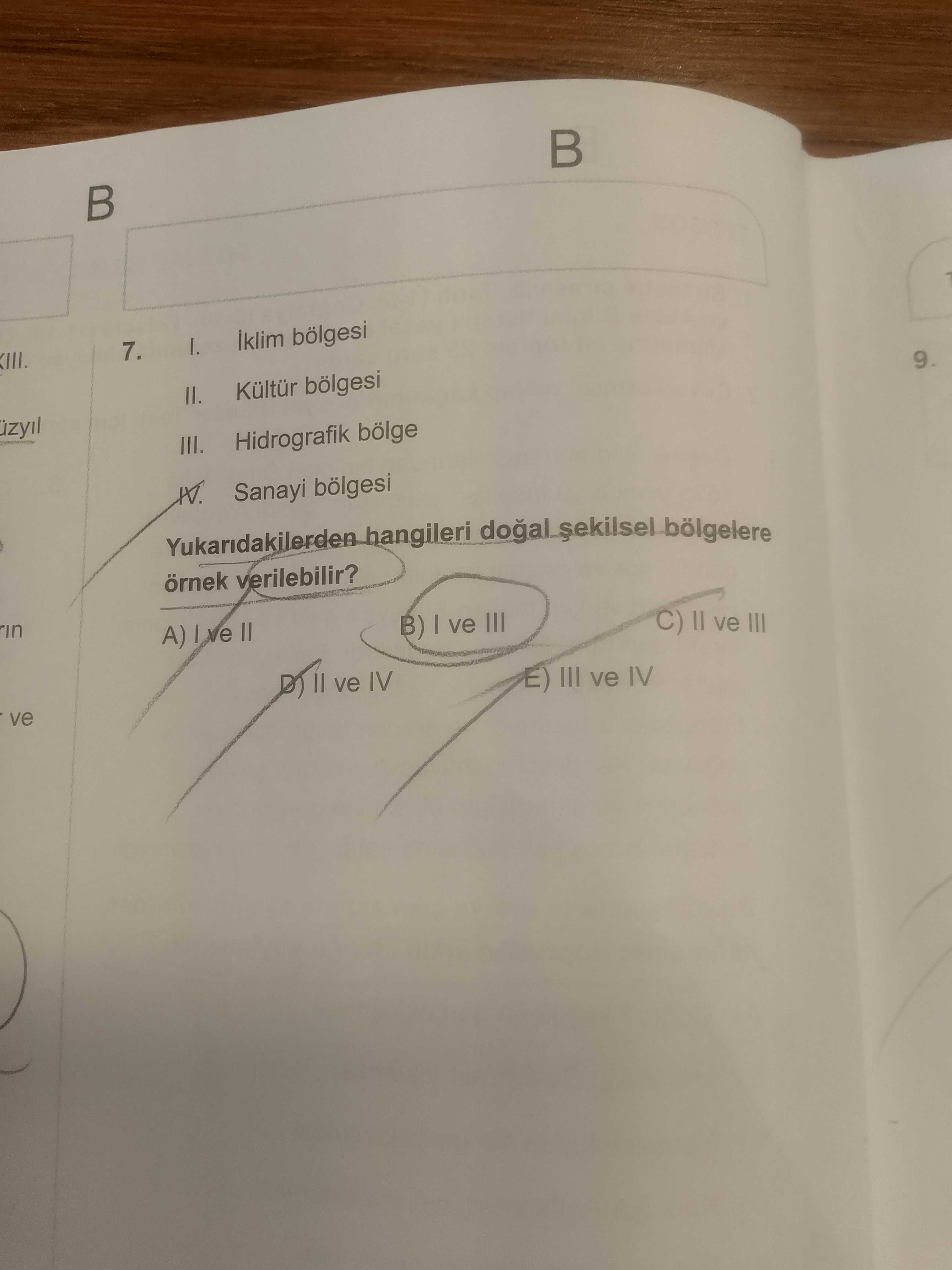 I. İklim bölgesi II. Kültür bölgesi III. Hidrografik bölge IV. Sanayi bölgesi Yukarıdakilerden