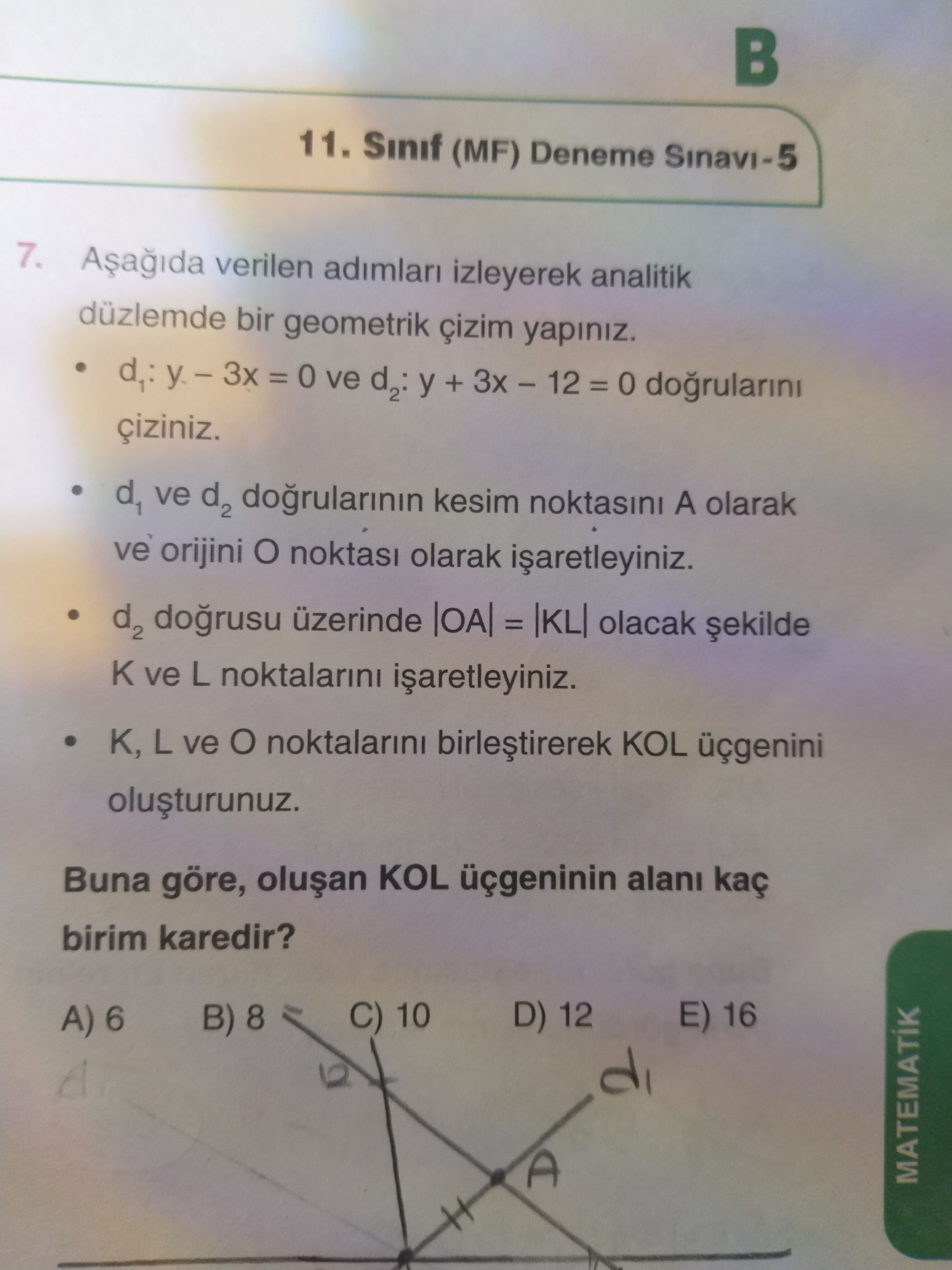 Aşağıda verilen adımları izleyerek analitik düzlemde bir geometrik çizim yapınız. • d₁: y − 3x = 0